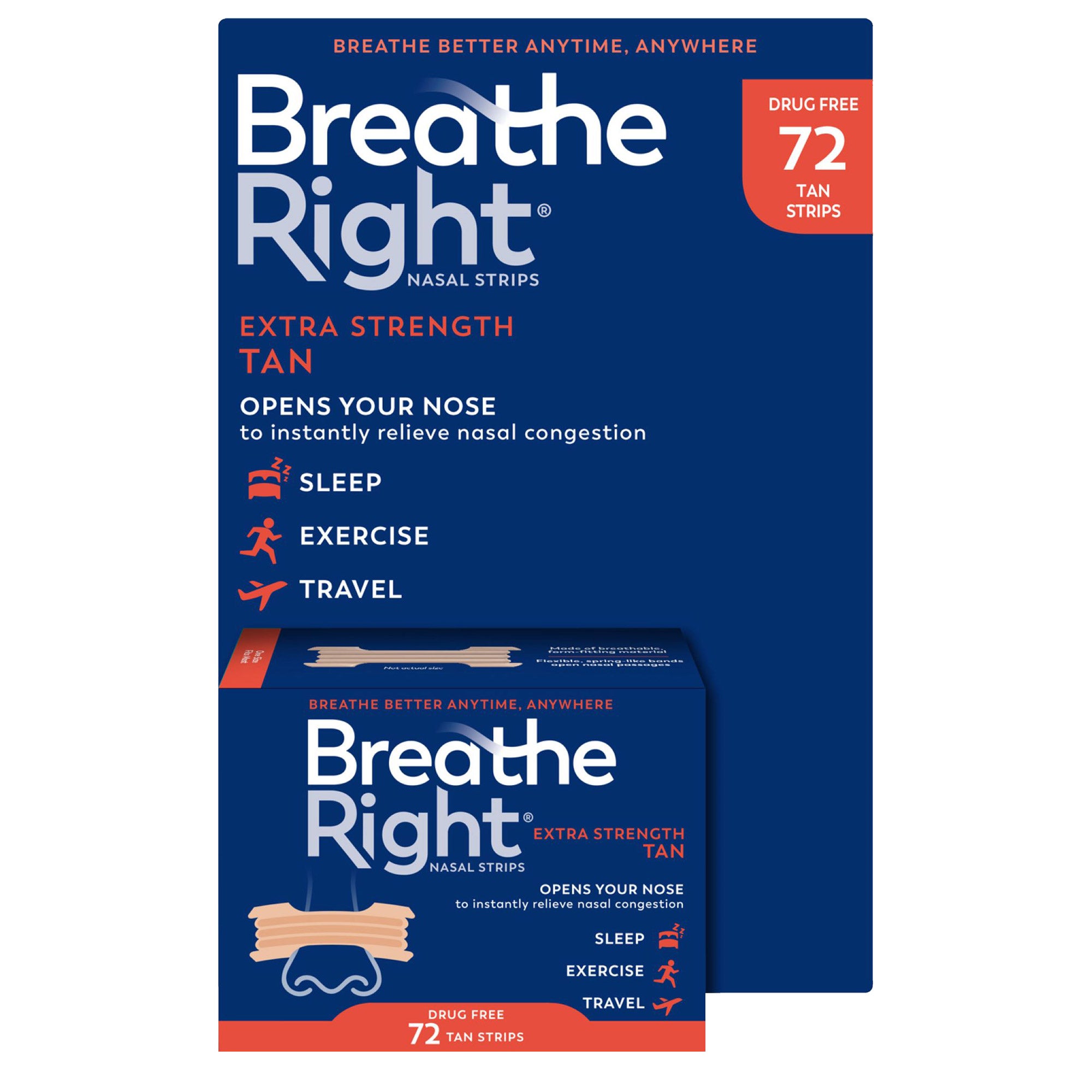 Breathe Right Extra Strength Nasal Strips, 72 Strips