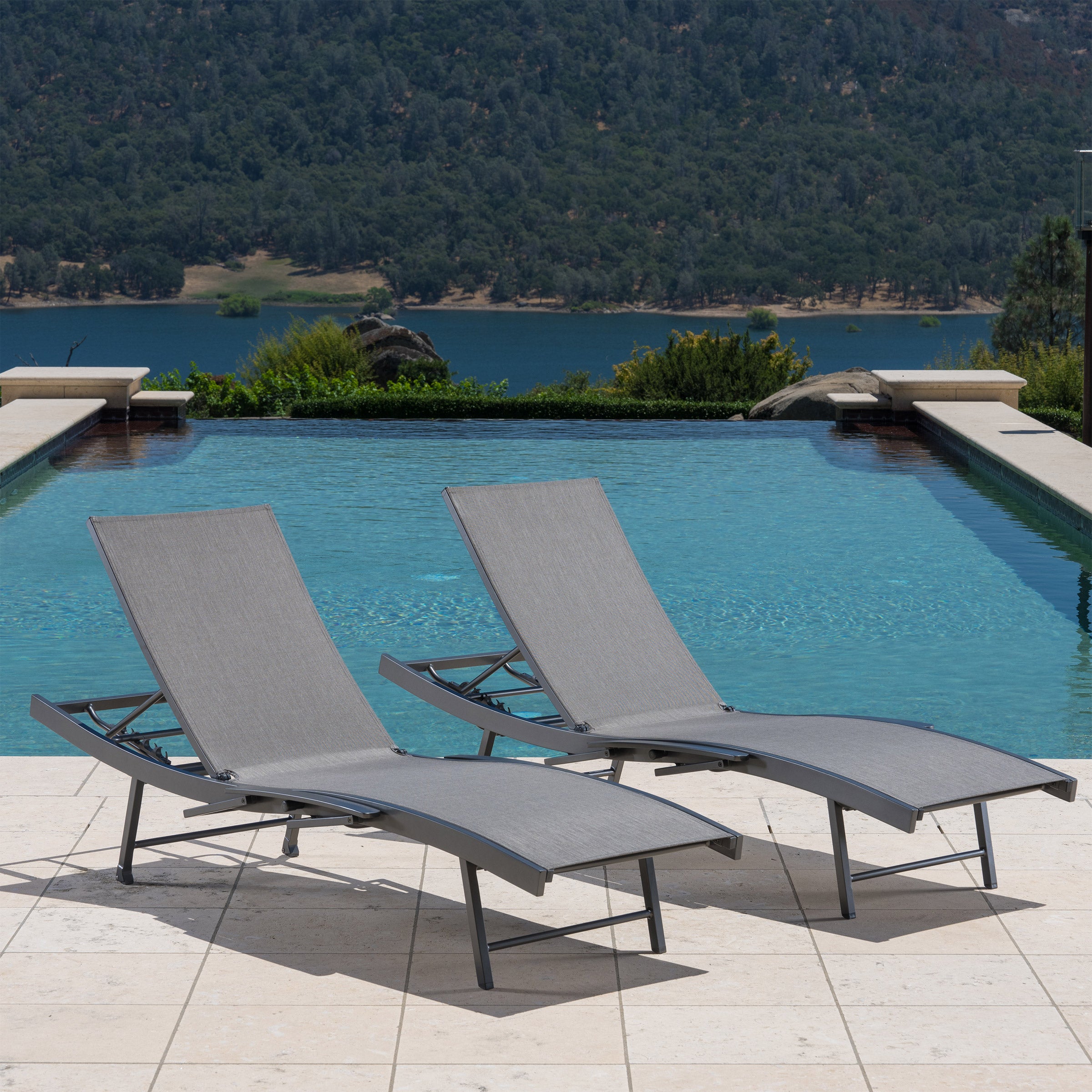 SunVilla Commercial Sling Wave Chaise Lounge with Adjustable Armrests, 2-pack