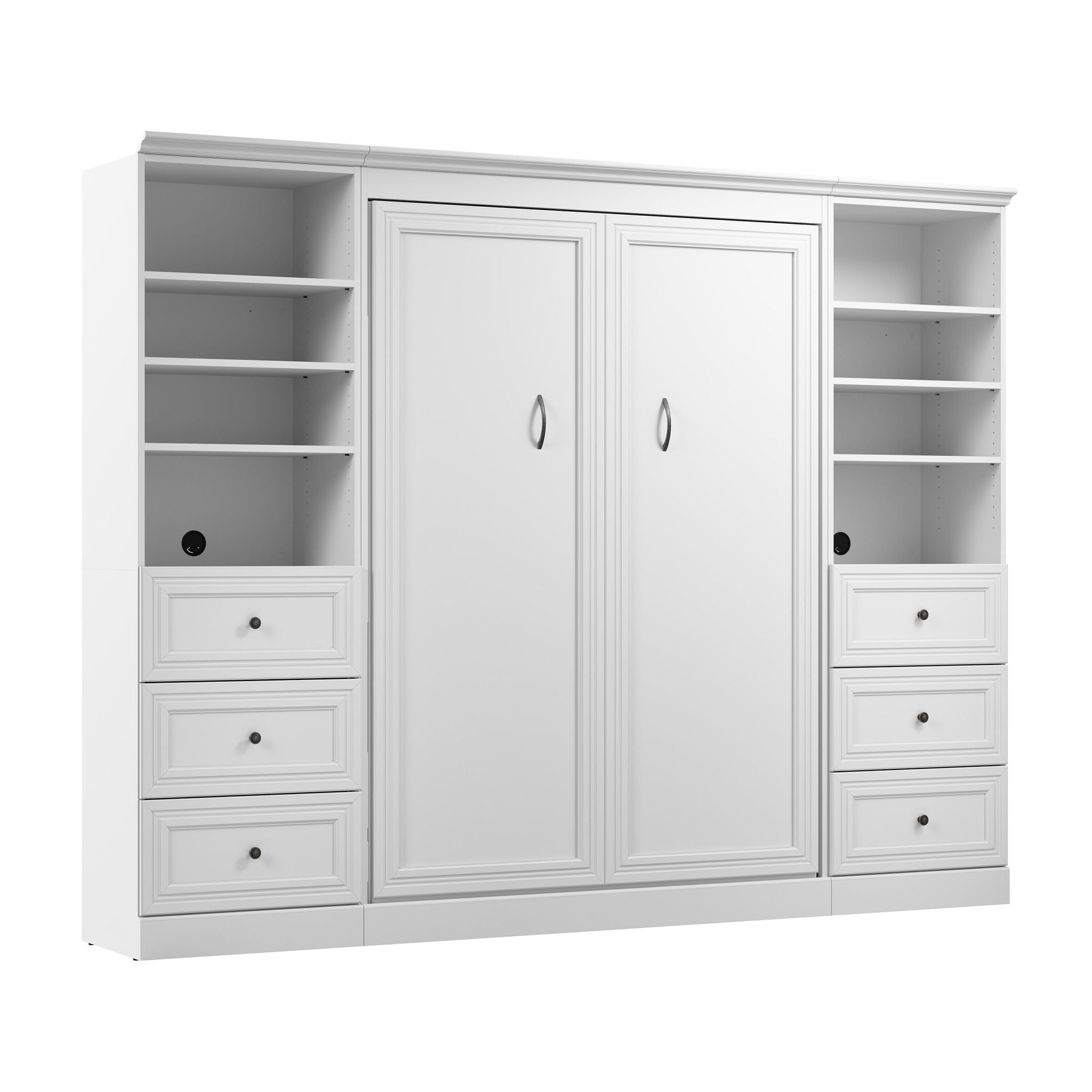 Bestar Audrea Full Wall Bed with Two 25" Storage Units and Drawers in White