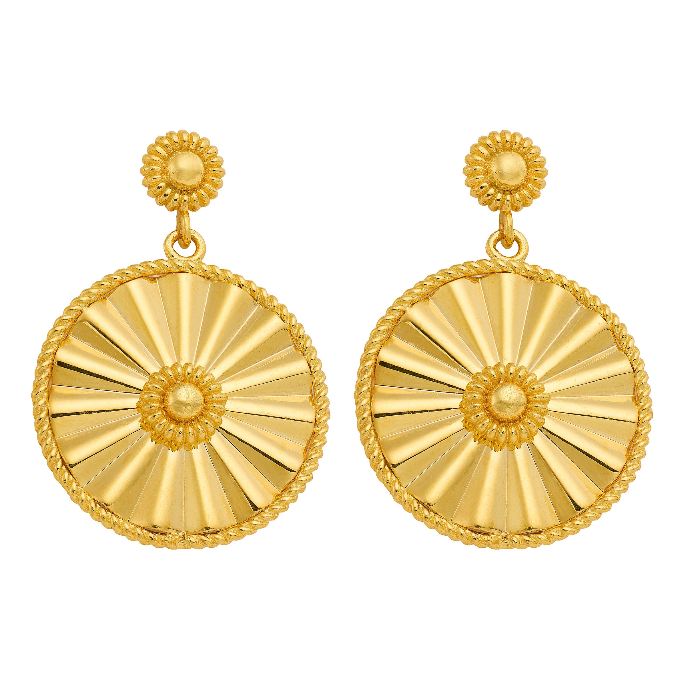 22kt Yellow Gold Fluted Circle Drop Earrings