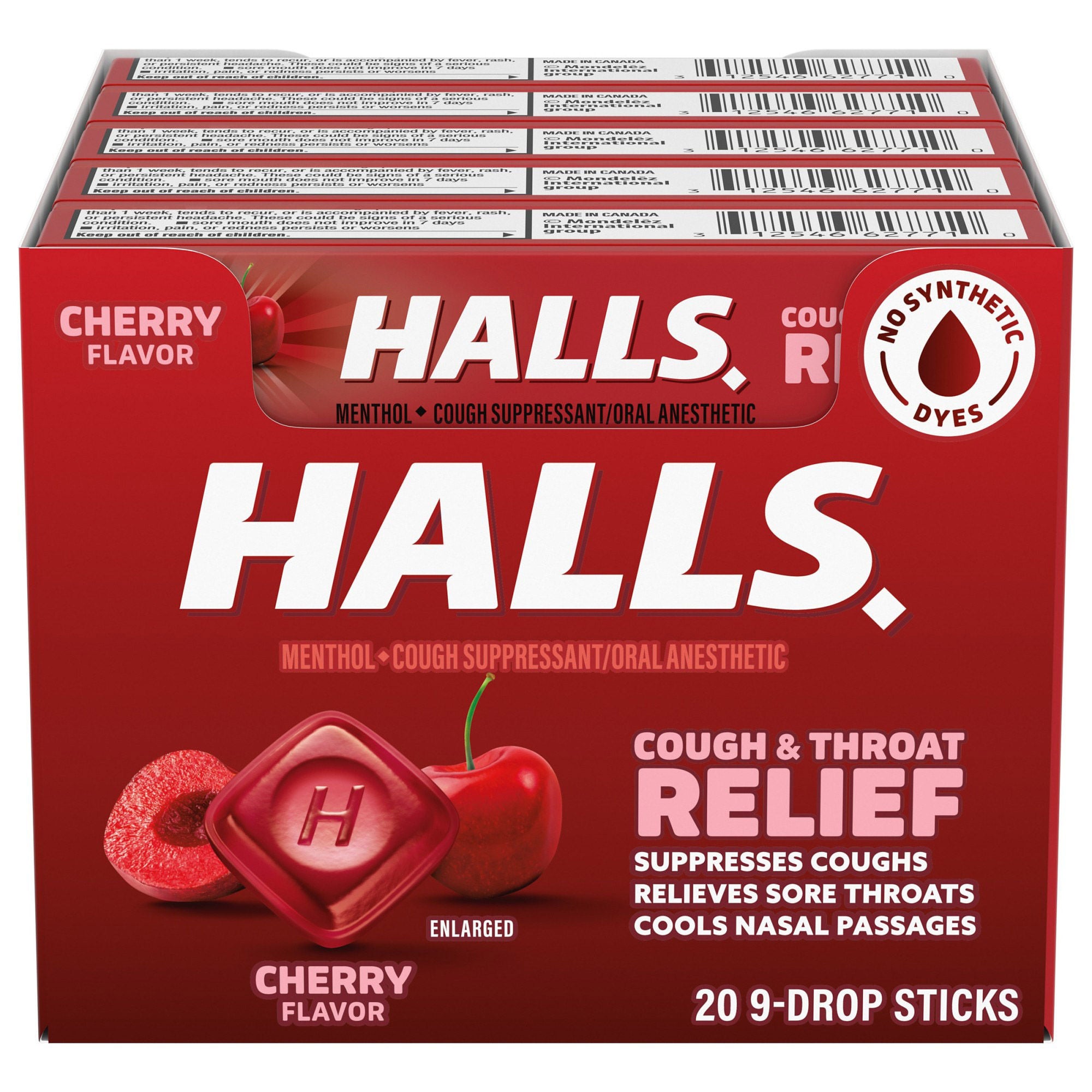 Halls Cough Drops, Cherry, 9-count, 20-pack