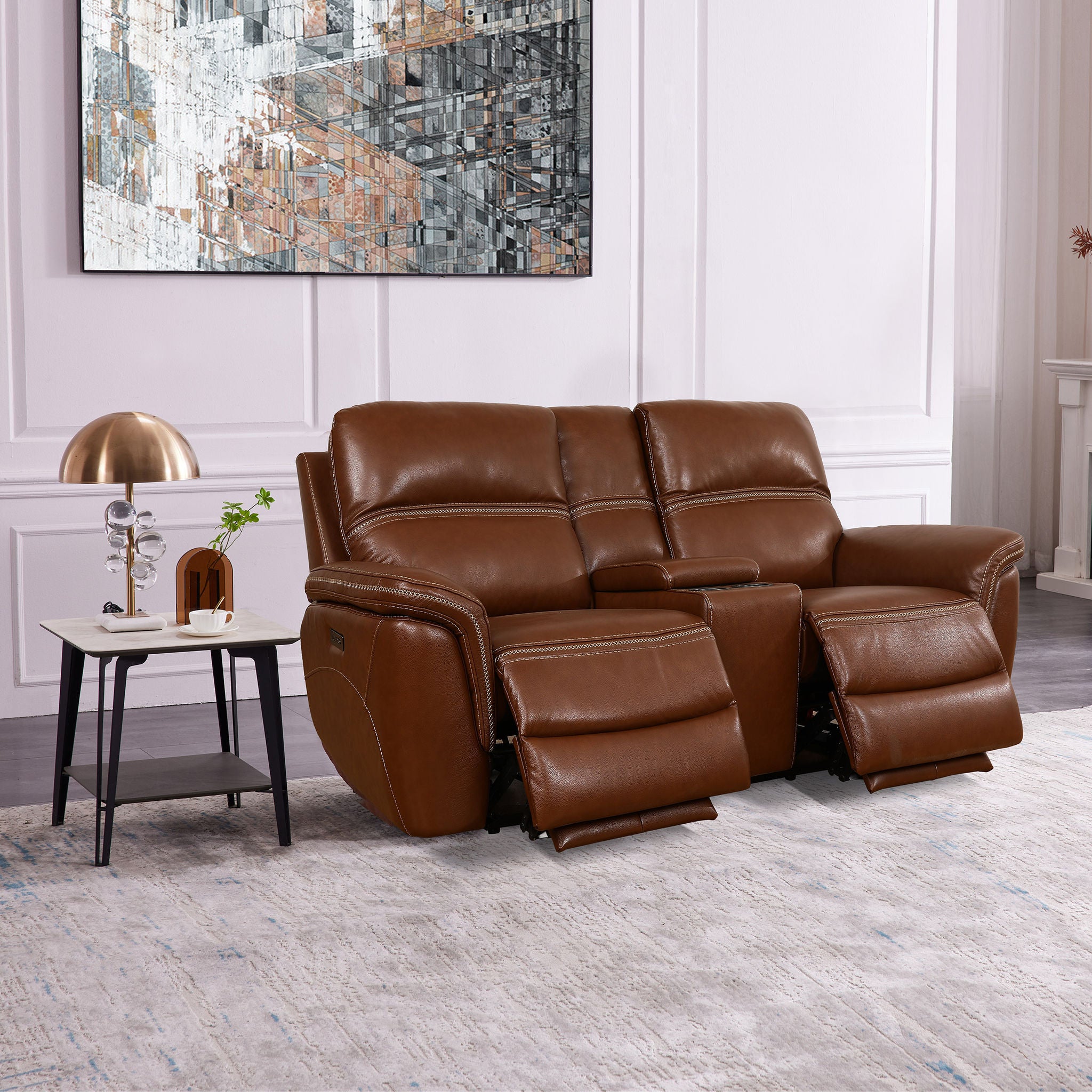 Oliver Leather Power Reclining Loveseat with Power Headrests
