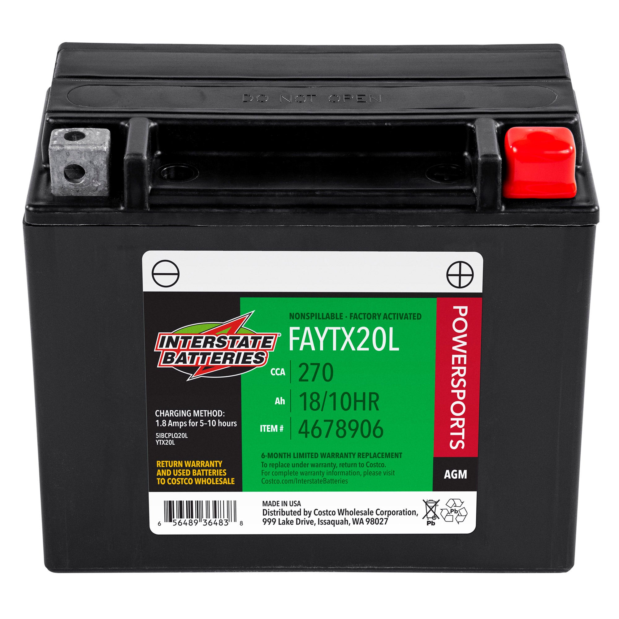 Interstate Batteries Powersport AGM Battery FAYTX20L