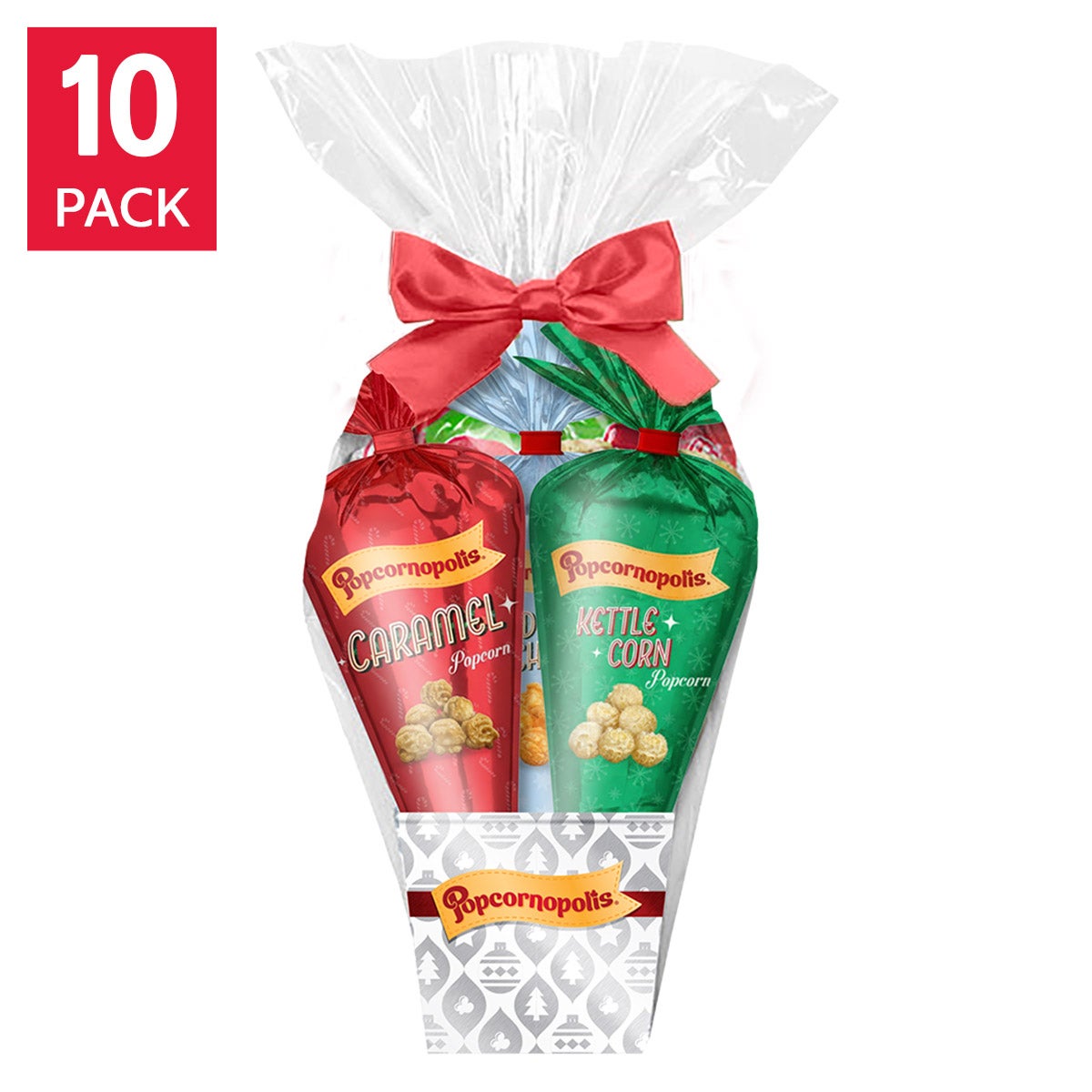 Popcornopolis Metallic Holiday 5-count Mini Cone Gift Basket, 10-pack