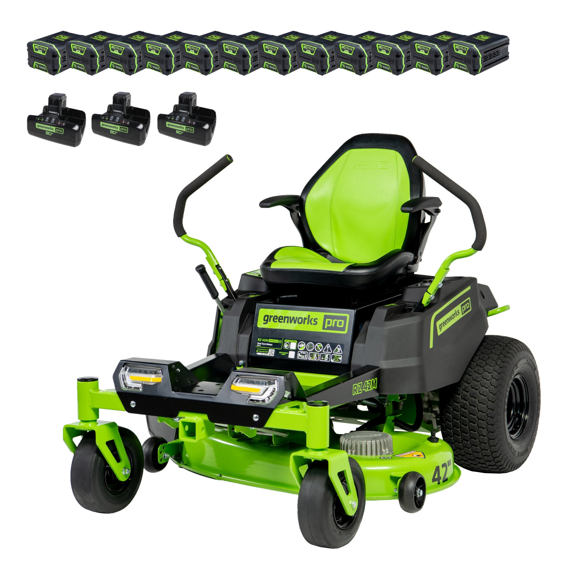 Greenworks 80V 42" CrossoverZ Zero Turn with 12 4AH Batteries and 3 Dual Port Rapid Chargers