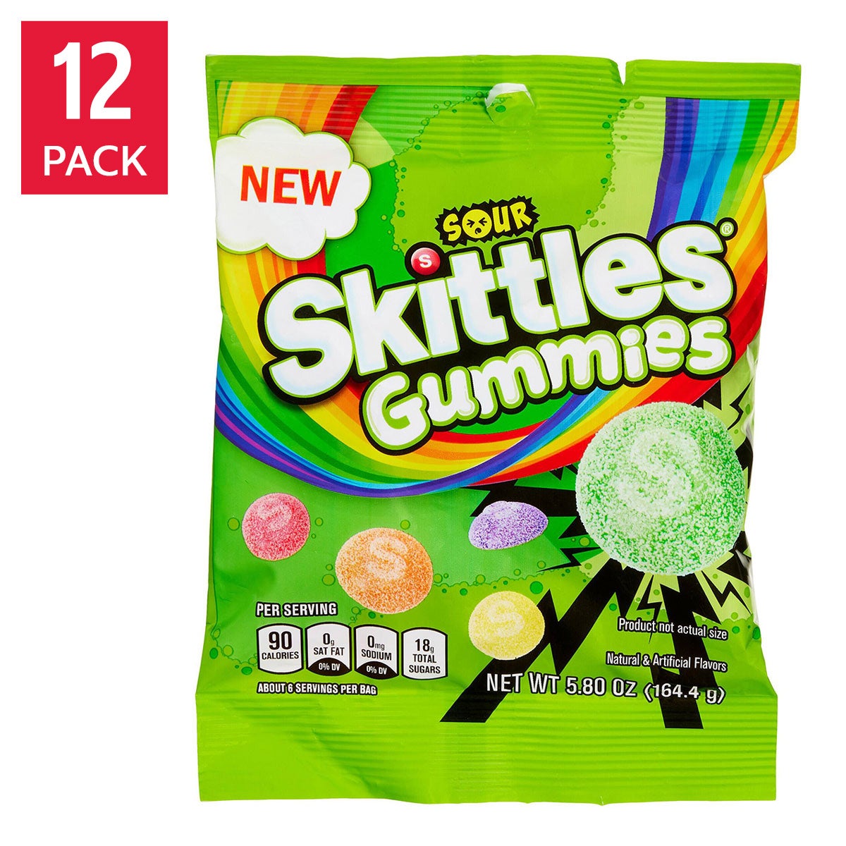 Skittles Gummies, Sour, 5.8 oz Peg Bag, 12-count