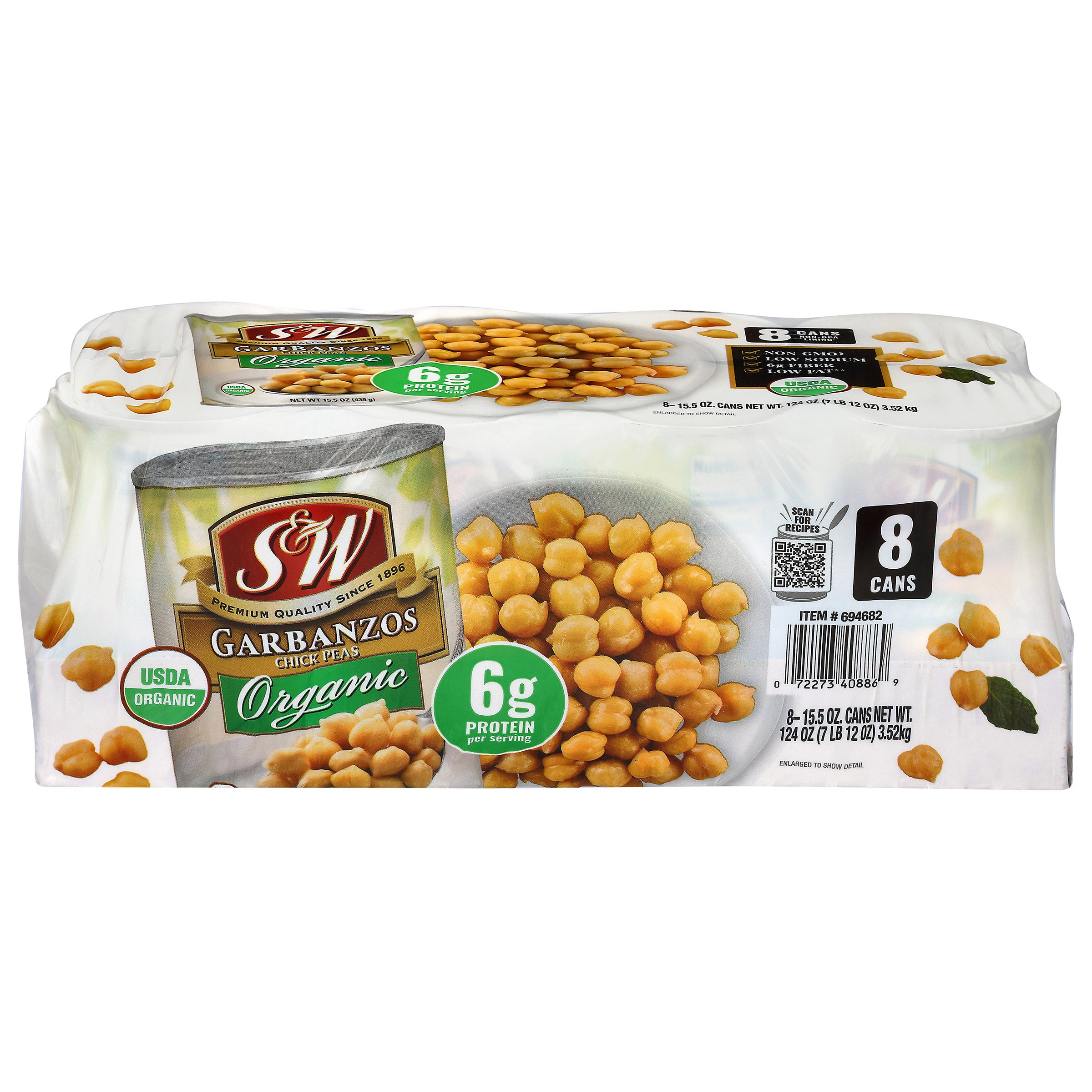 S&W, Organic Garbanzo Beans, 15.5 oz, 8-Count