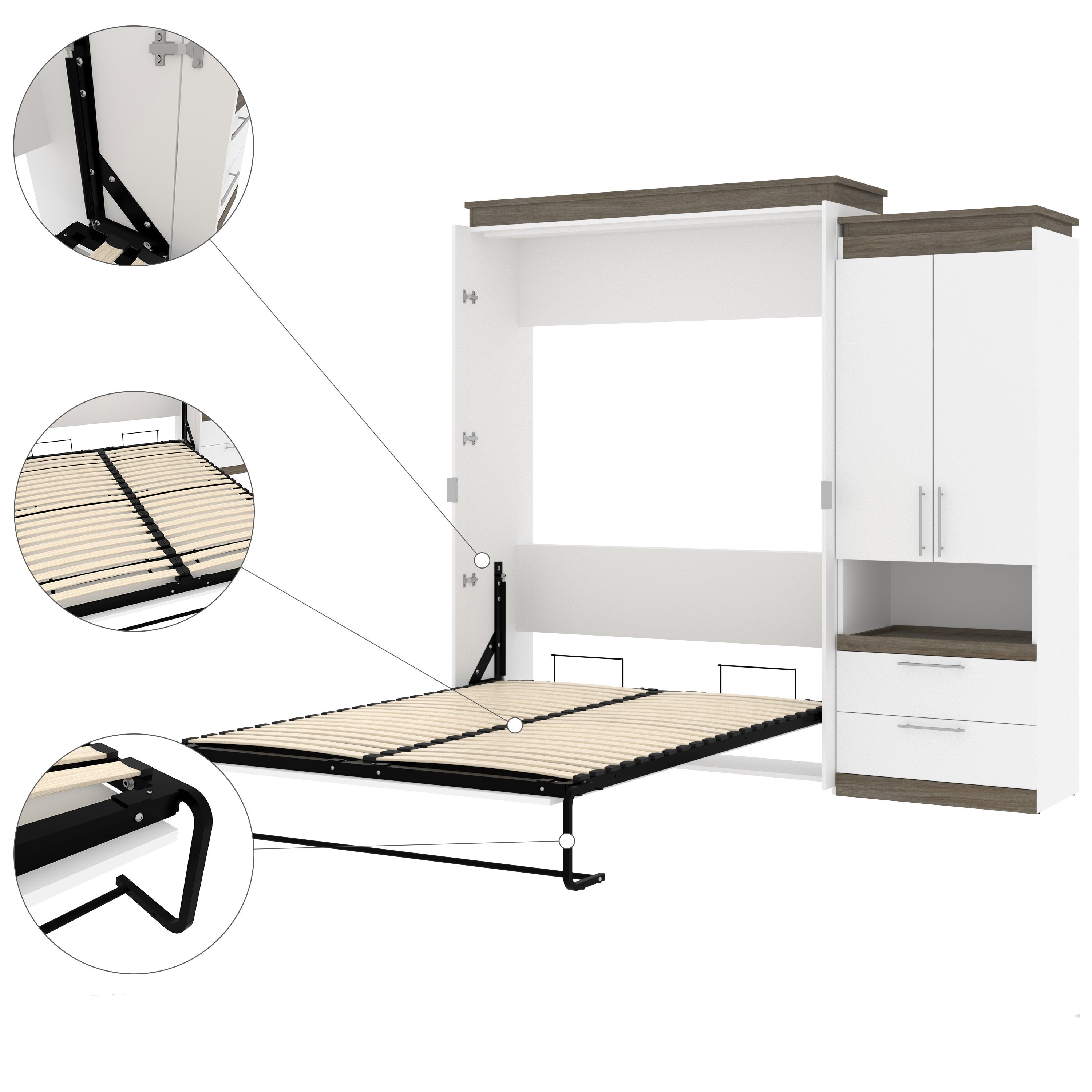 Orion Queen Wall Bed with Storage Cabinet and Nightstand