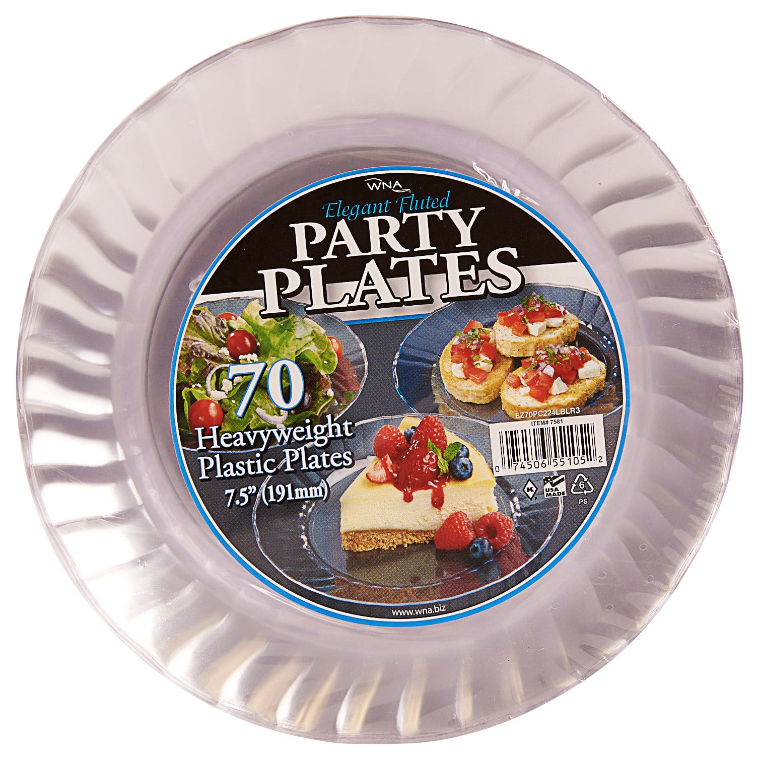 WNA 7-1/2" Plastic Plates, Clear, 70-count