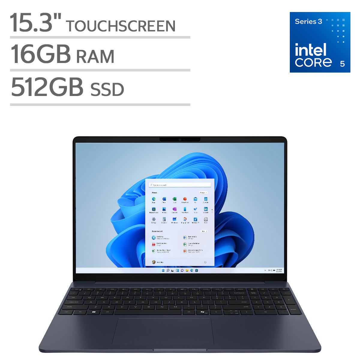 Dell 15.3" Touchscreen Laptop - Intel Core 5 Series 3 Processor - 2K (1920 x 1200) - 16GB RAM - 512GB SSD - Windows 11 Home.