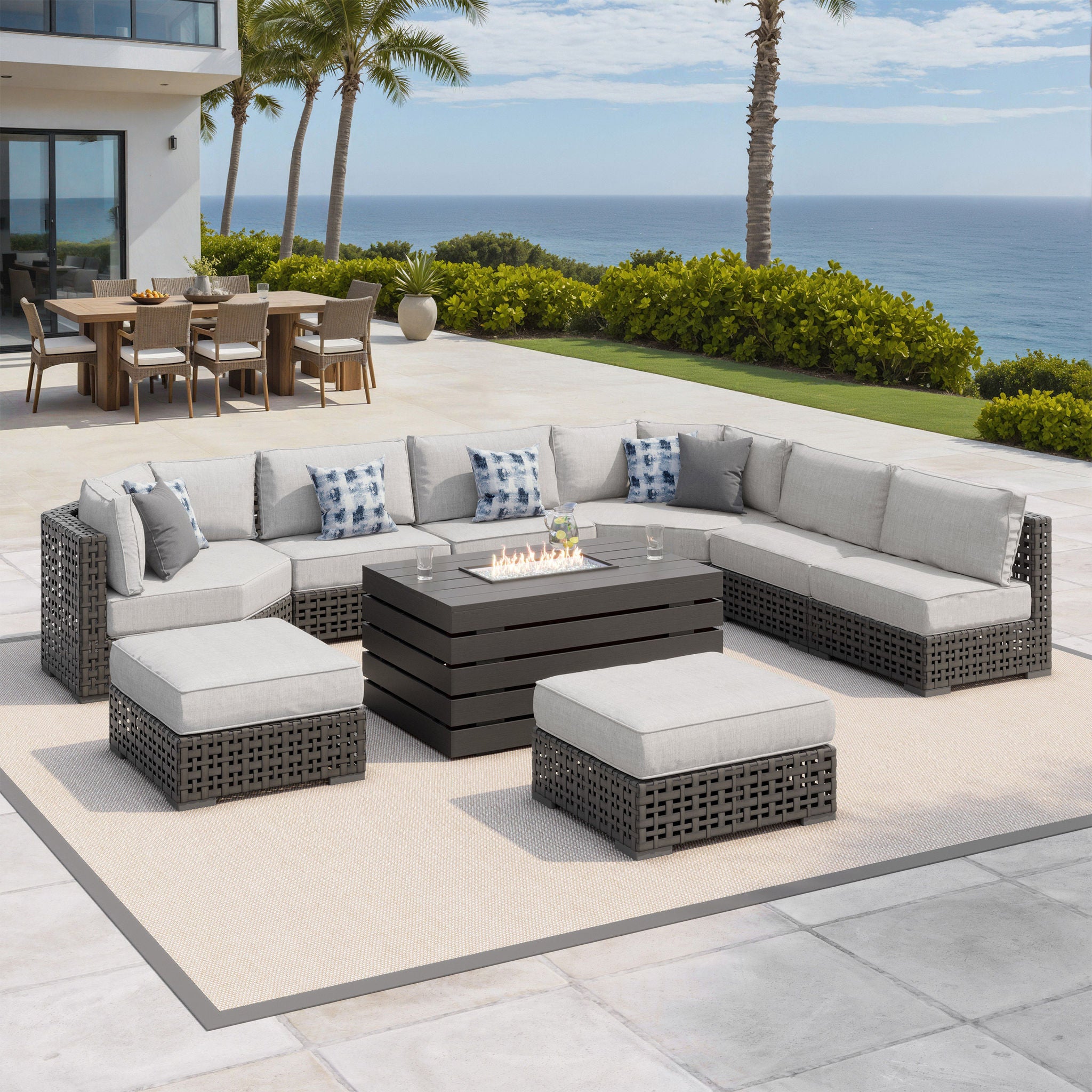 Sirio Oceanside 9-piece Fire Modular Outdoor Patio Seating Set