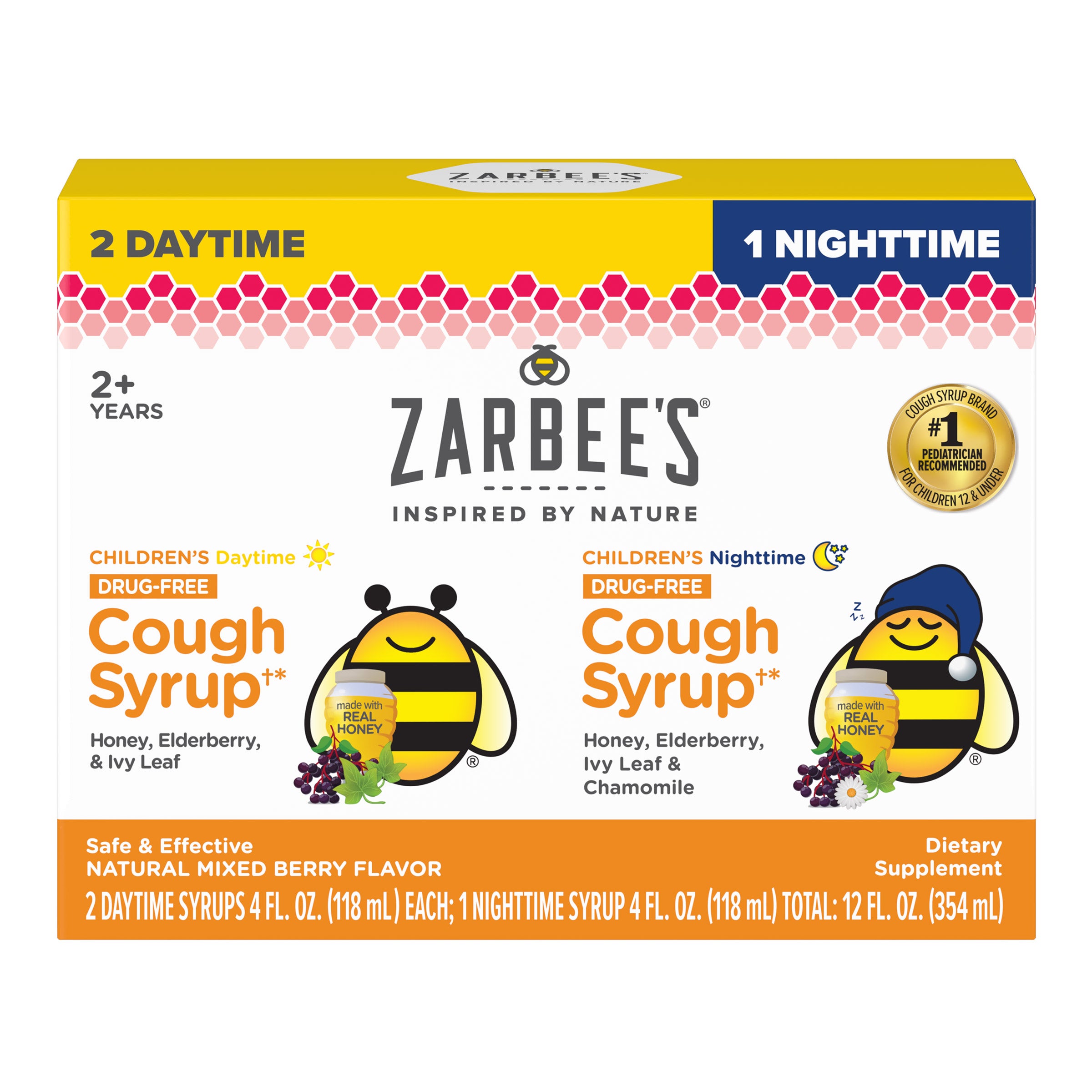 Zarbee's Children's Cough Daytime / Nighttime, Two 4 Ounce Daytime + One 4 Ounce Nighttime