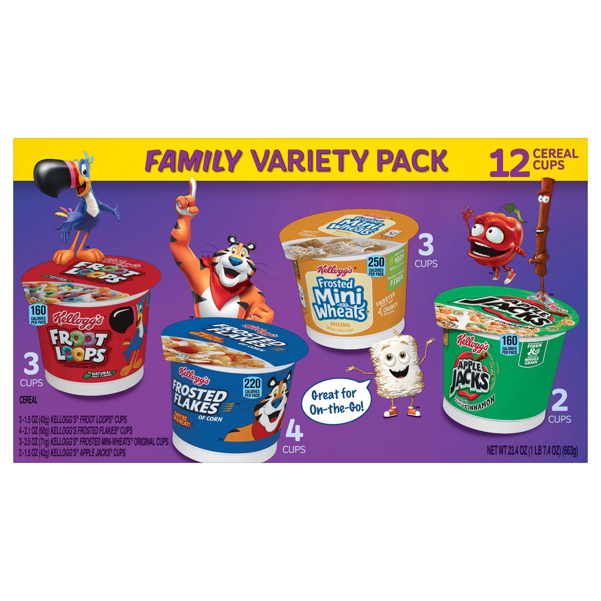 Kellogg's Cereal Cups, Family Variety Pack, 12-count