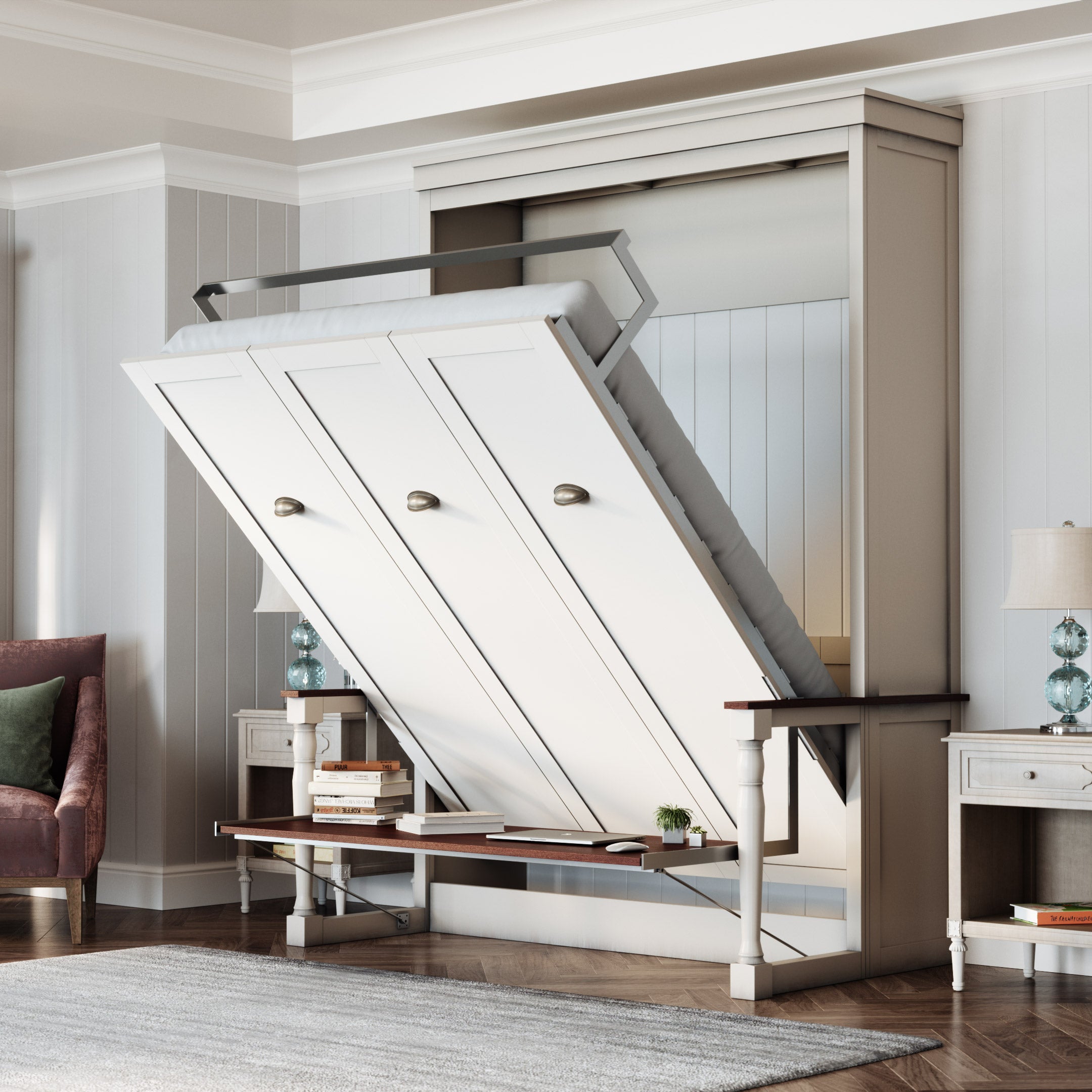 Perth Queen Portrait Wall Bed with Desk