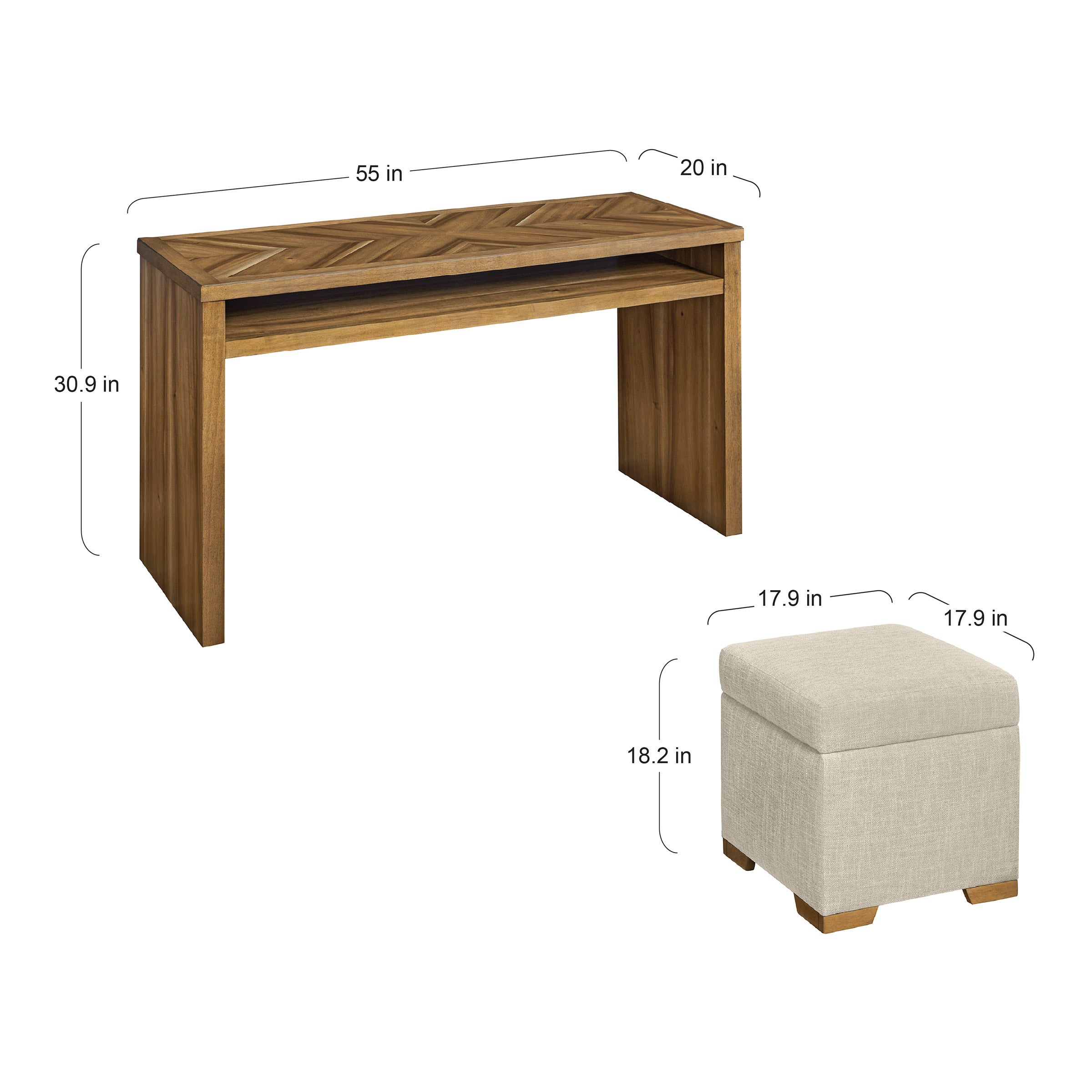 Zealand Sofa Table and 2 Ottomans