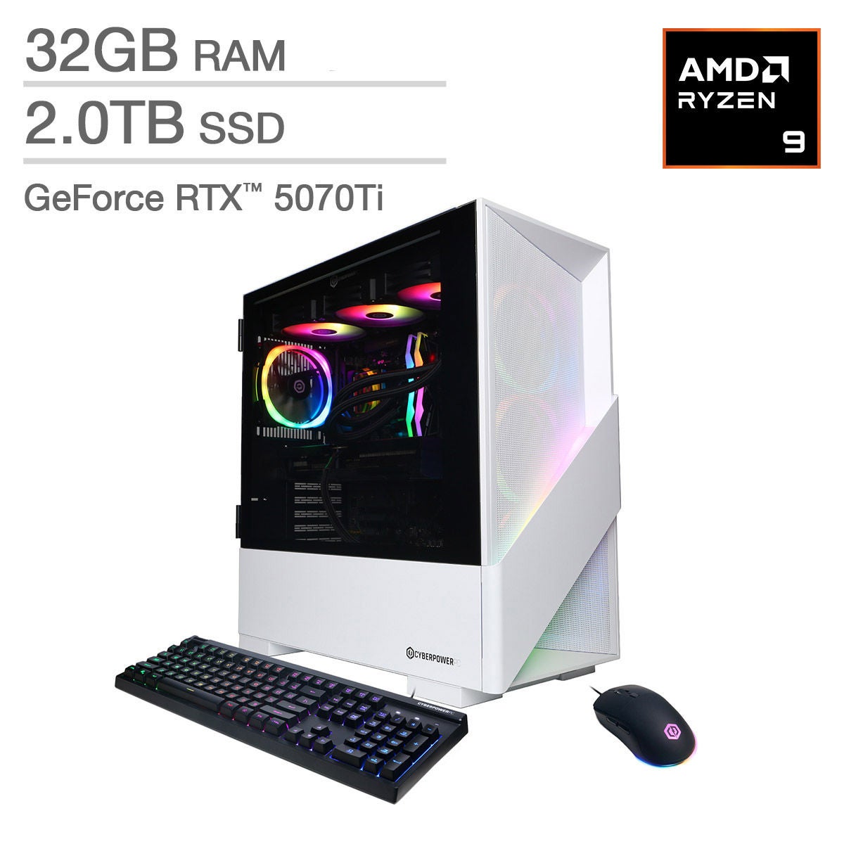 CyberPowerPC Gamer Supreme Gaming Desktop – AMD Ryzen 9 9900X - GeForce RTX 5070 Ti – Windows 11 - 32GB RAM - 2TB SSD