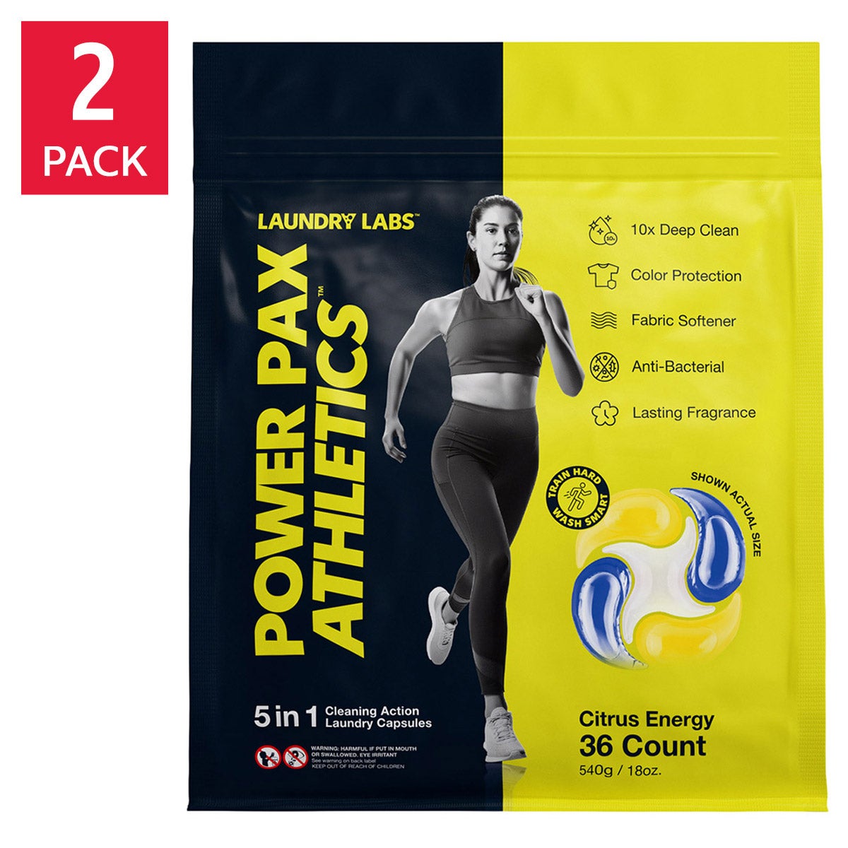 Laundry Labs Athletics Power Pax 5-in-1 Advanced Care Laundry Capsules, Citrus Energy, 72-count