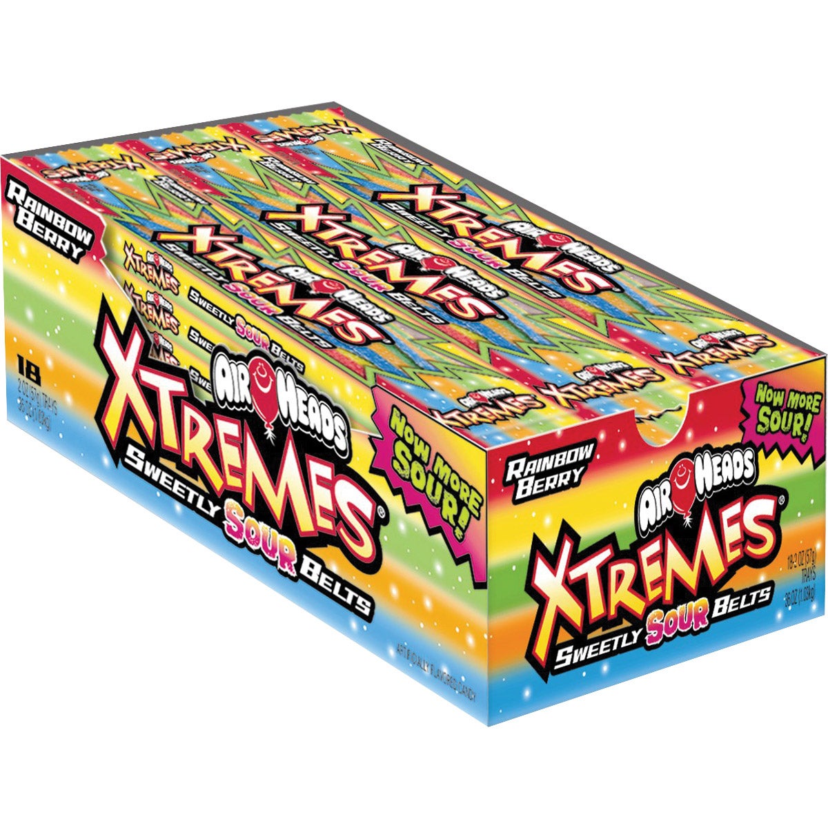 Airheads Xtremes Sweetly Sour Belts, Rainbow Berry, 2 oz, 18-count