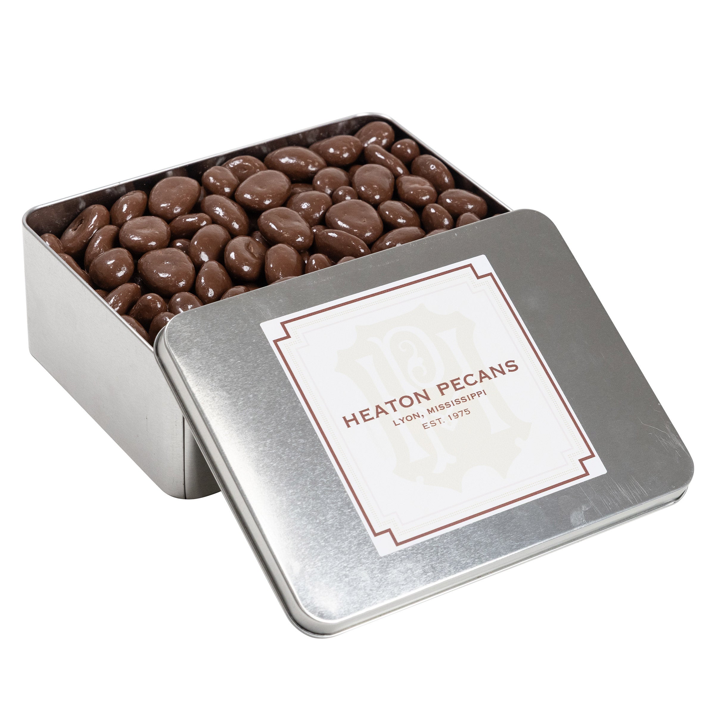 Heaton Pecans Large Square Milk Chocolate Covered Pecan Tin, 3.75 lb.