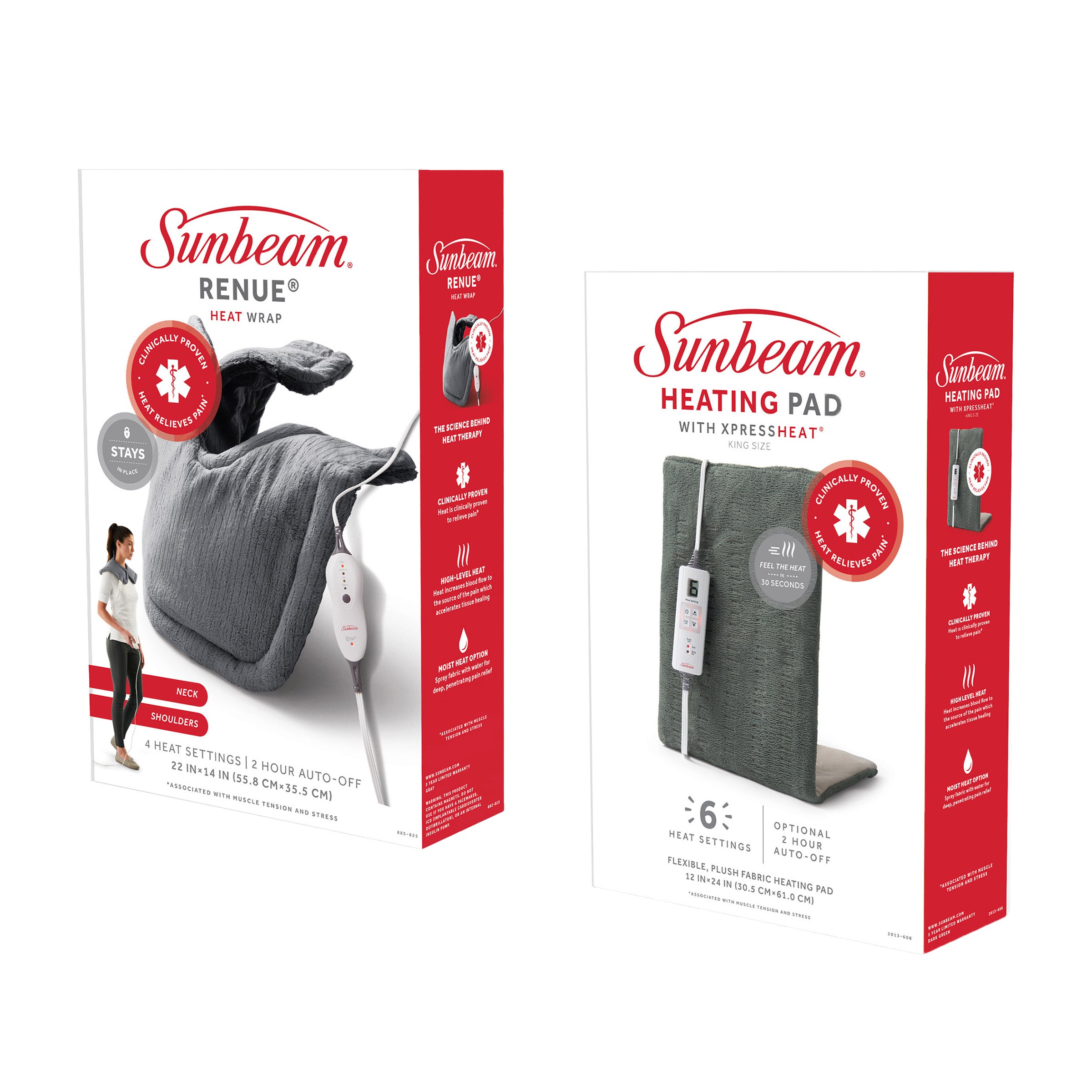 Sunbeam Neck Shoulder Wrap and King Heating Pad Bundle
