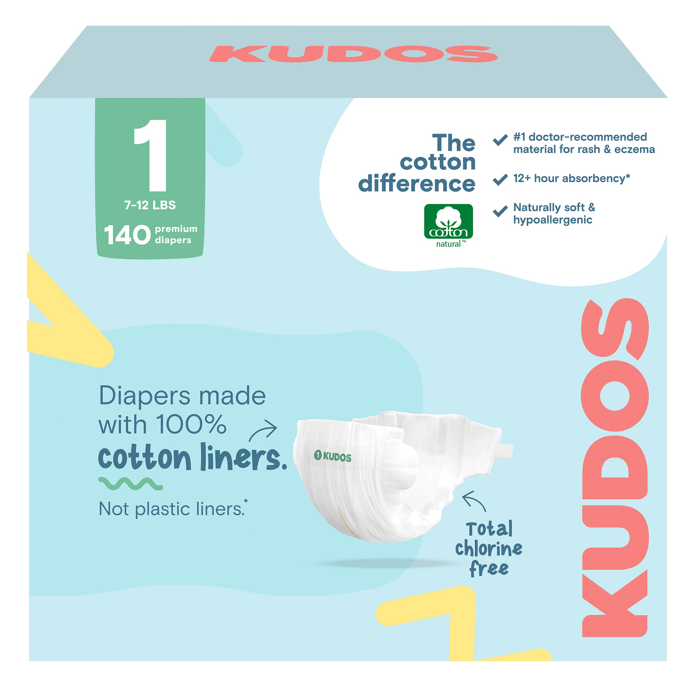 Kudos Total Chlorine Free 100% Cotton Liner Premium Diapers Sizes 1-6