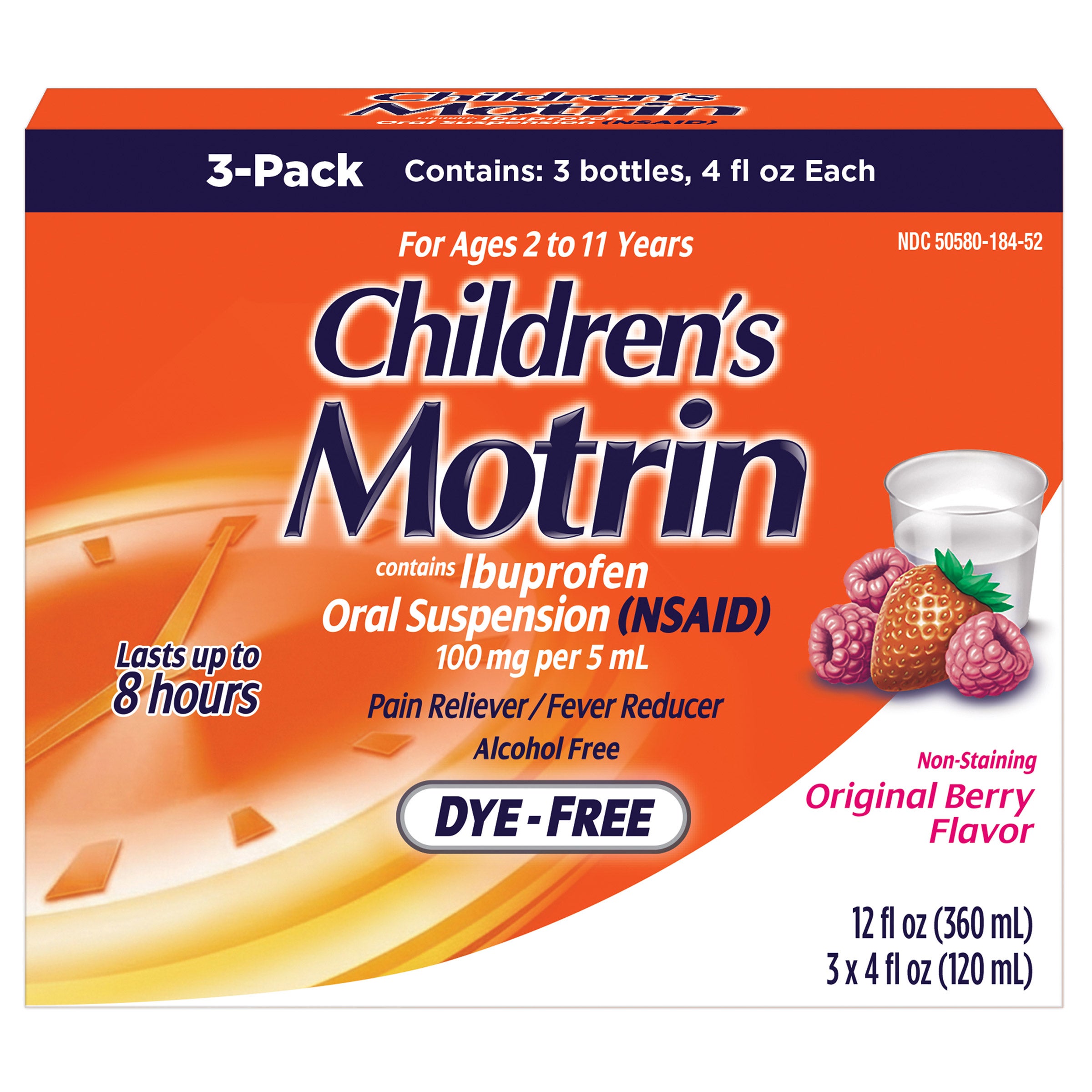 Children's Motrin Dye-Free Berry Flavor Suspension, Fever Reducer & Pain Relief, 12 Fluid Ounces