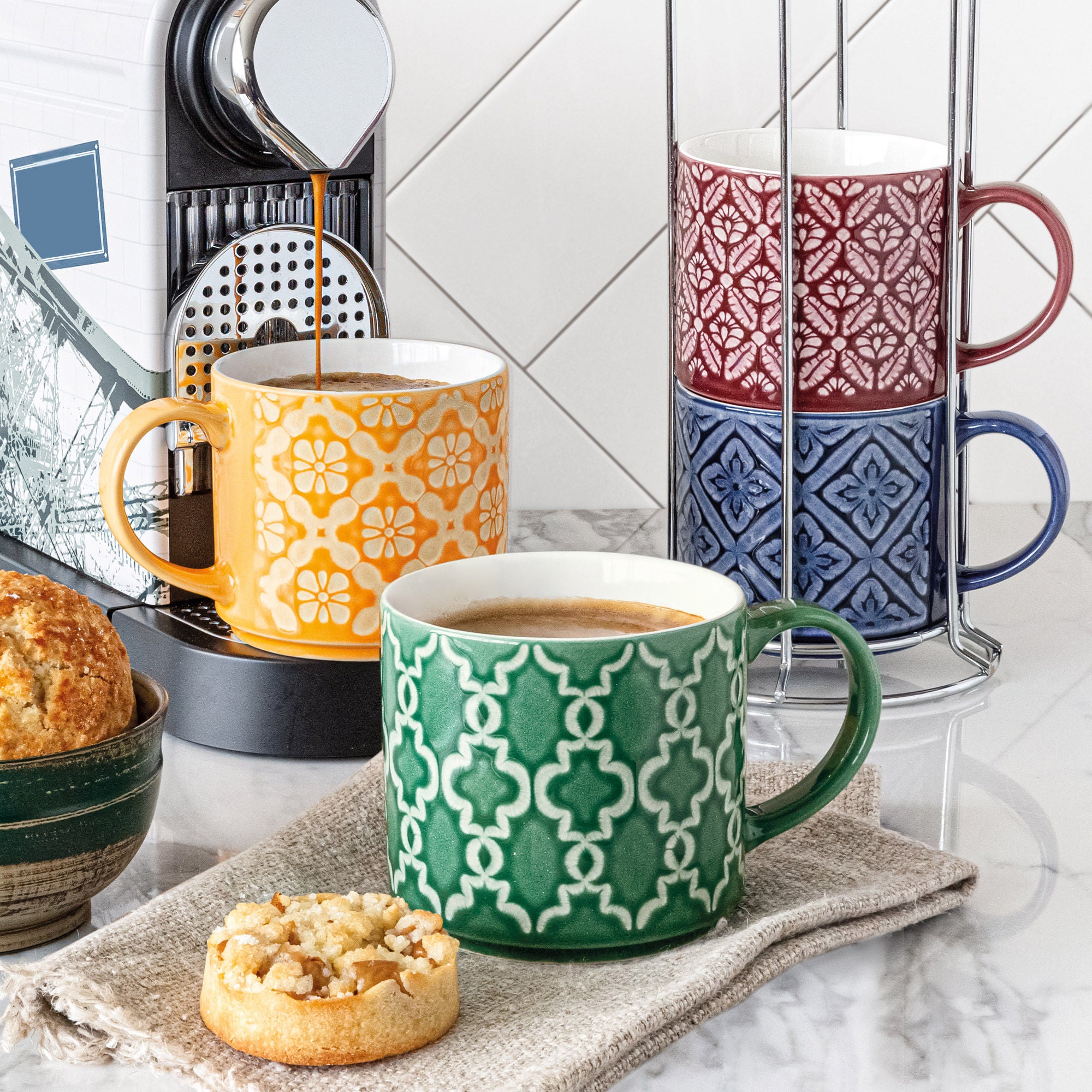 Overandback Stacking Mugs with Rack Set