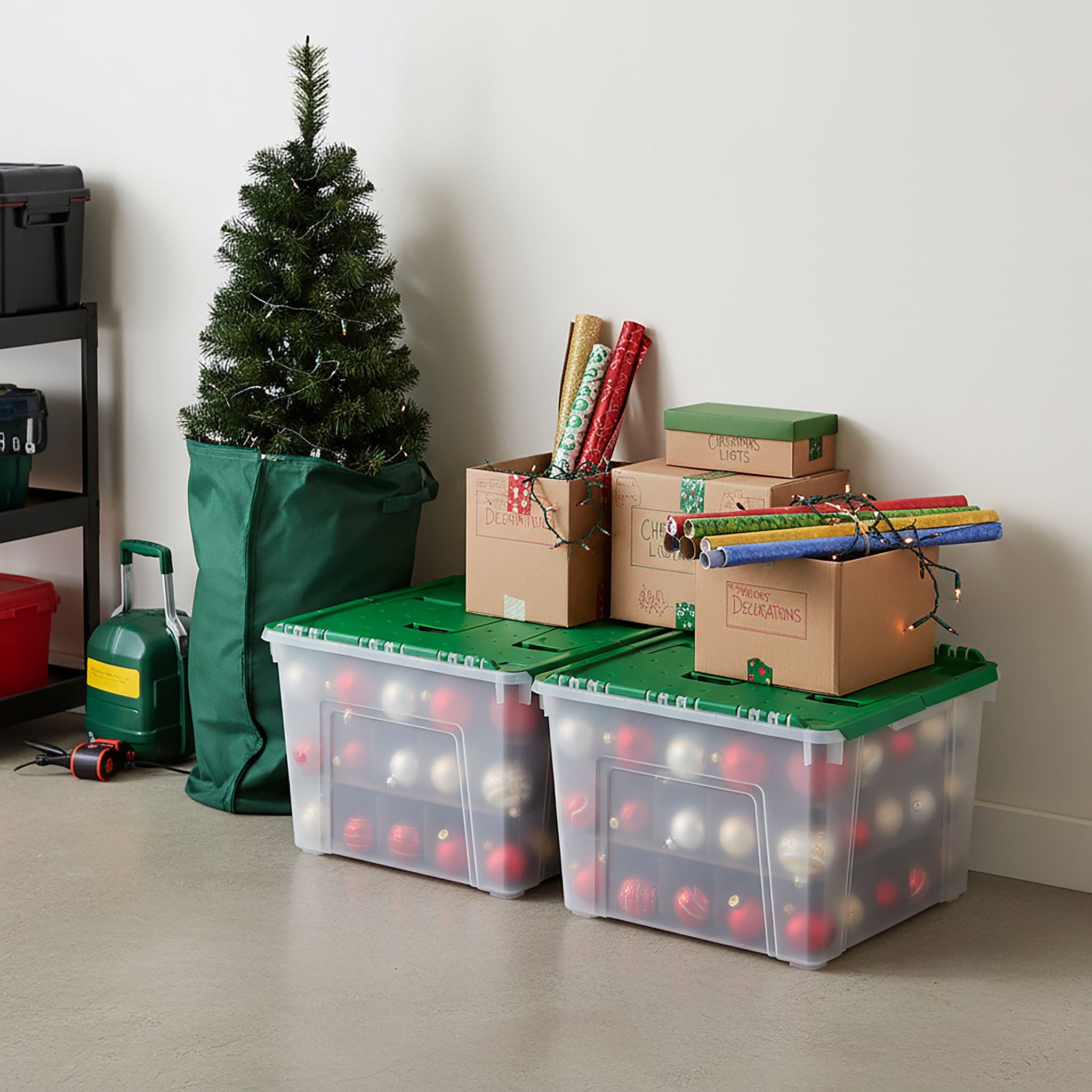IRIS 60QT Stackable Ornament Storage Bin, 2-pack