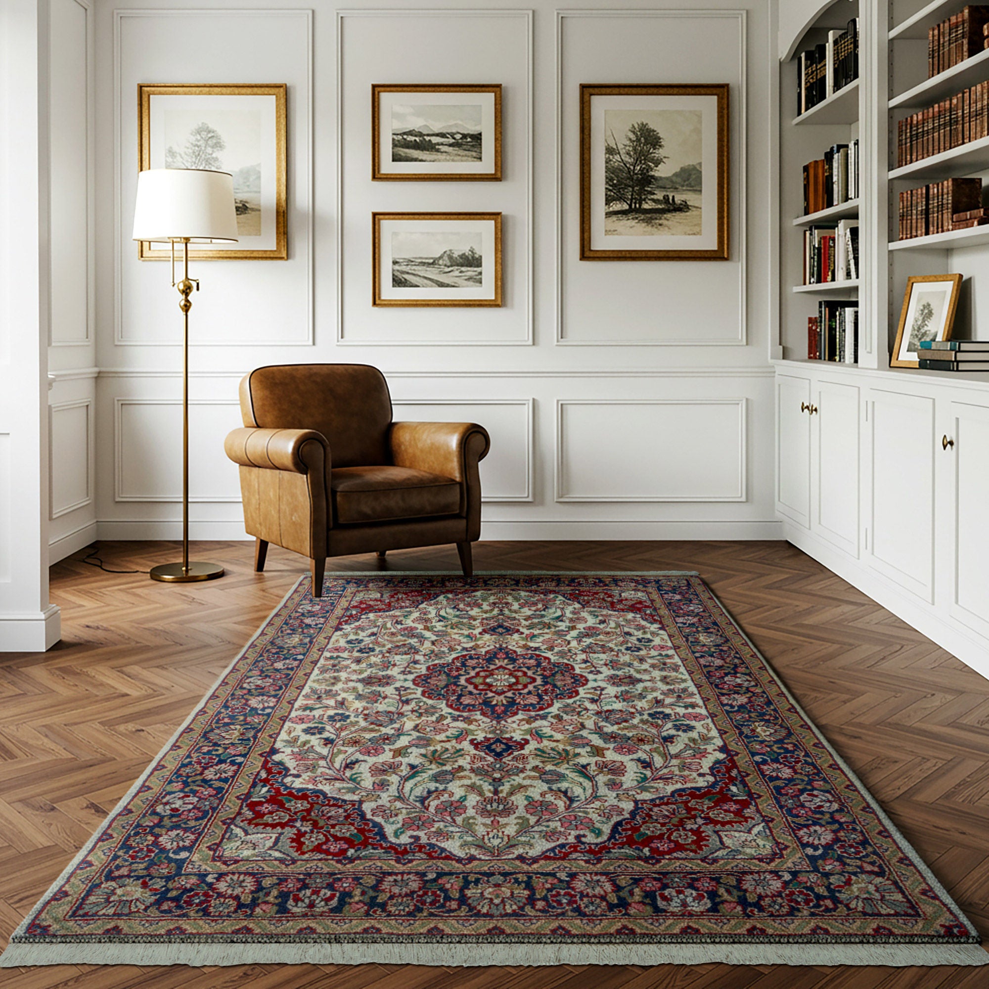 Chatsworth Hand Knotted Rug Collection, Penshurst Medallion Ivory