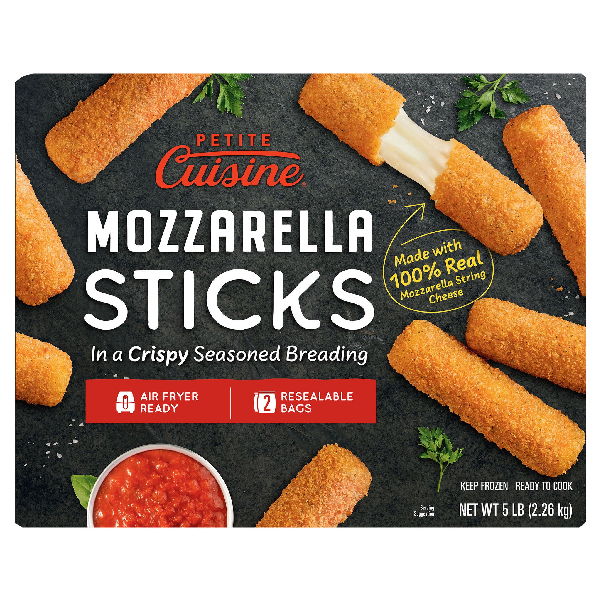 Petite Cuisine Mozzarella Sticks in a Crispy Seasoned Breading, 5 lb