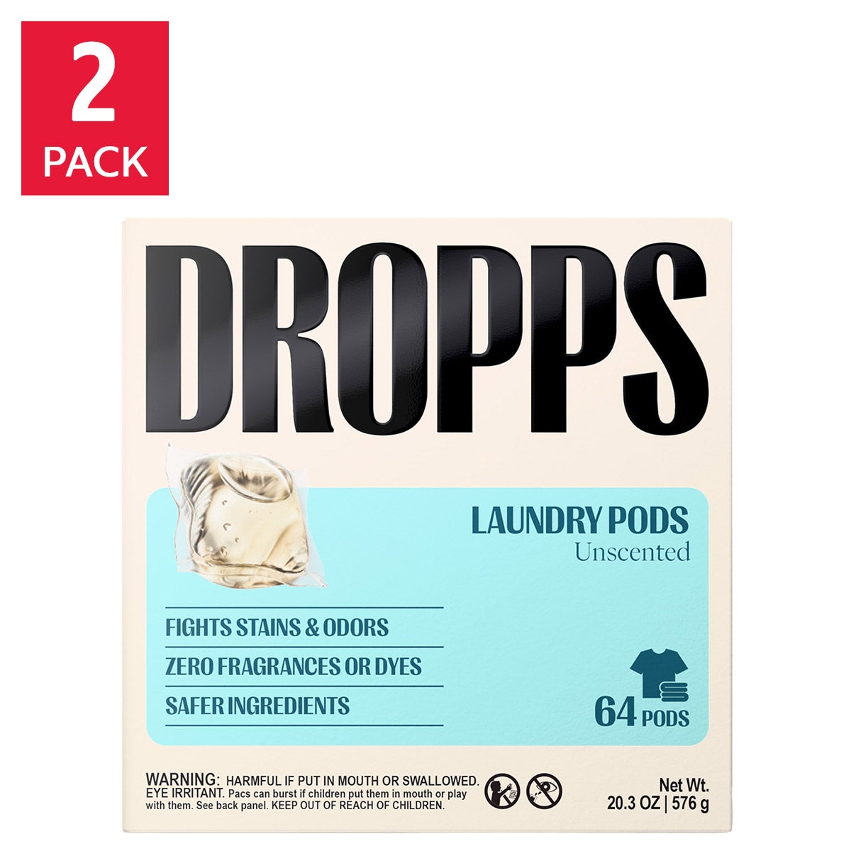 Dropps Free + Clear Biobased* Power Laundry Detergent Pacs, Unscented, 128-count