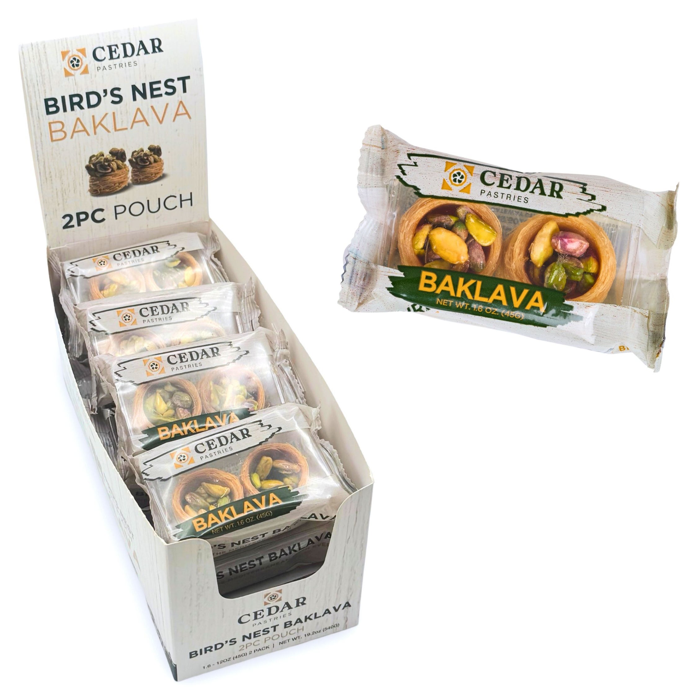 Cedar Pastries Pistachio Bird's Nest Baklava, 1.6 oz, 12-count