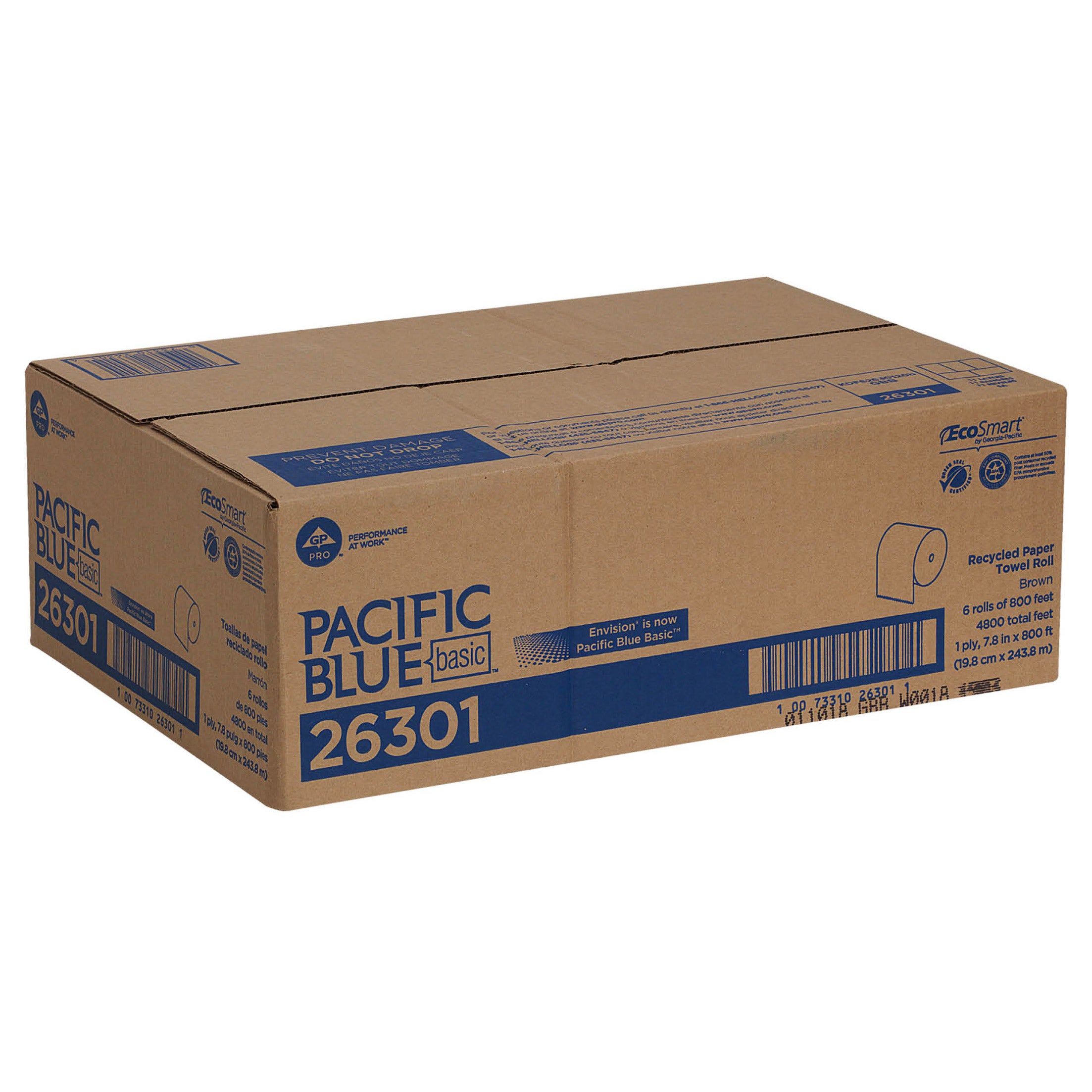 Pacific Blue Basic Recycled Harwound Paper Towels, 1-ply, Brown, 6-count