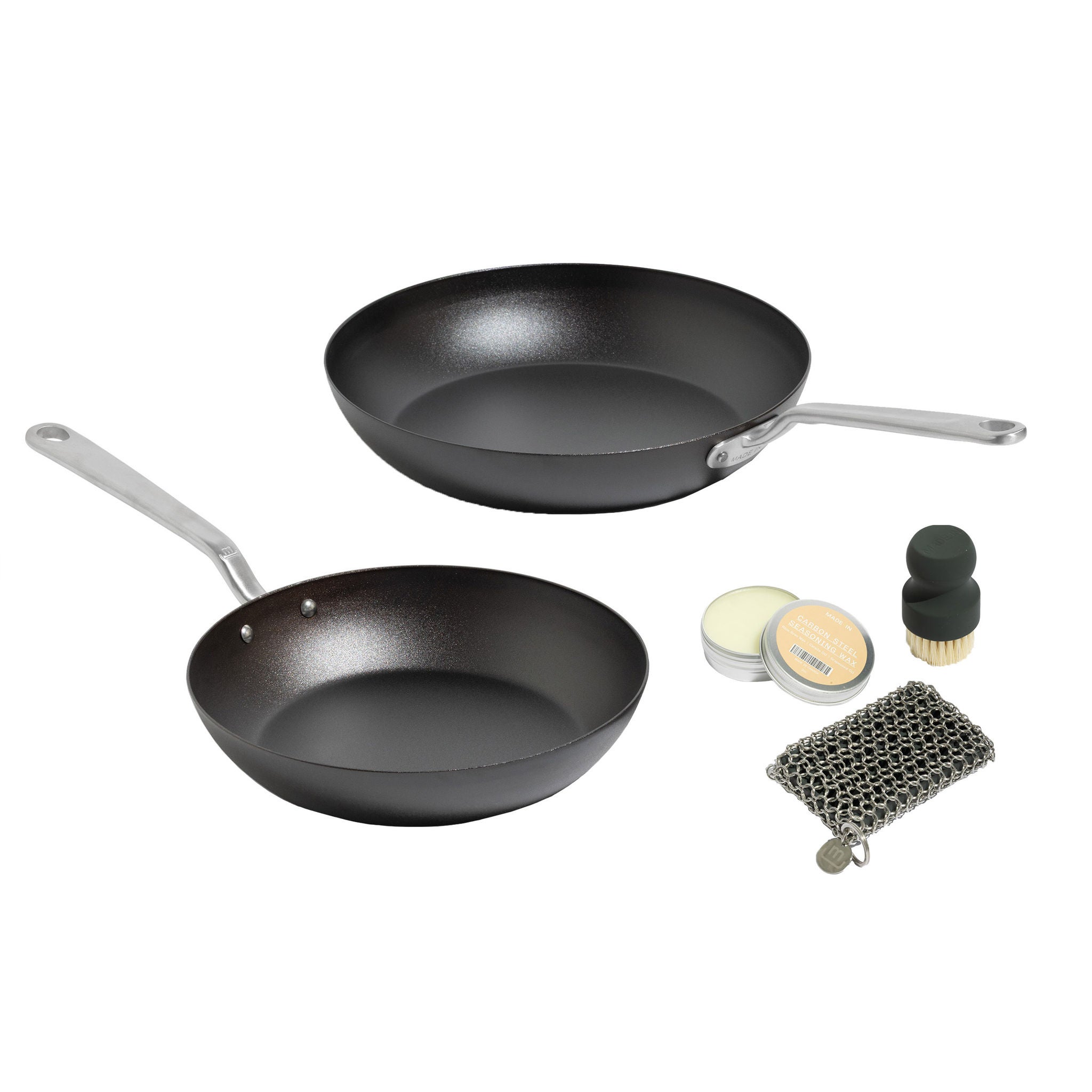 Made In 2-piece Seasoned Carbon Steel Frying Pan Set with Carbon Steel Care Kit