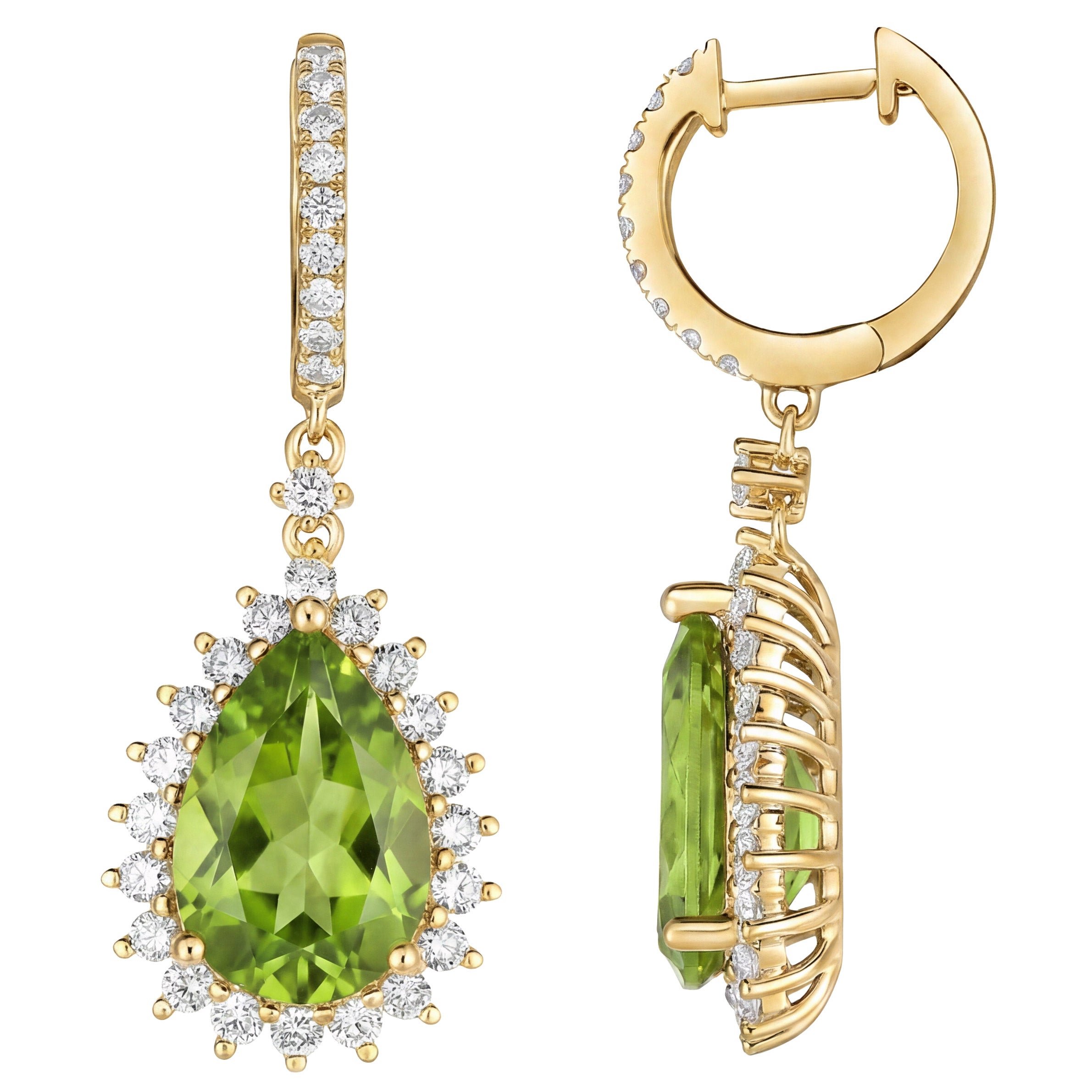 Peridot and Diamond 14kt Yellow Gold Earrings
