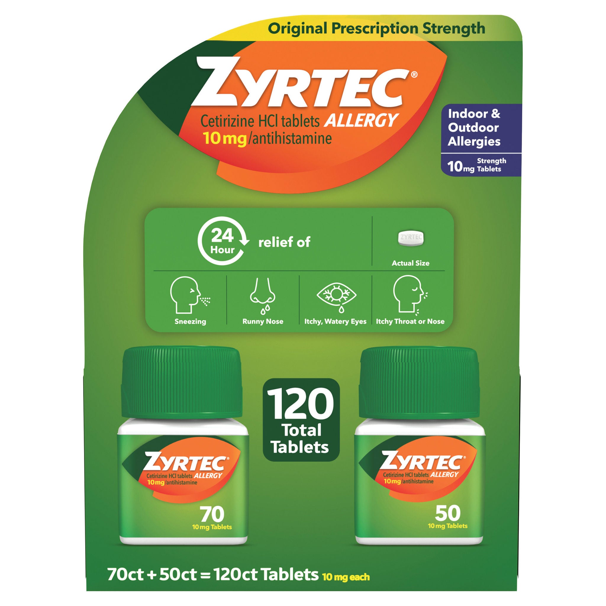 Zyrtec 24 Hour Allergy Relief Antihistamine Cetirizine HCl 10 mg, 120 Tablets