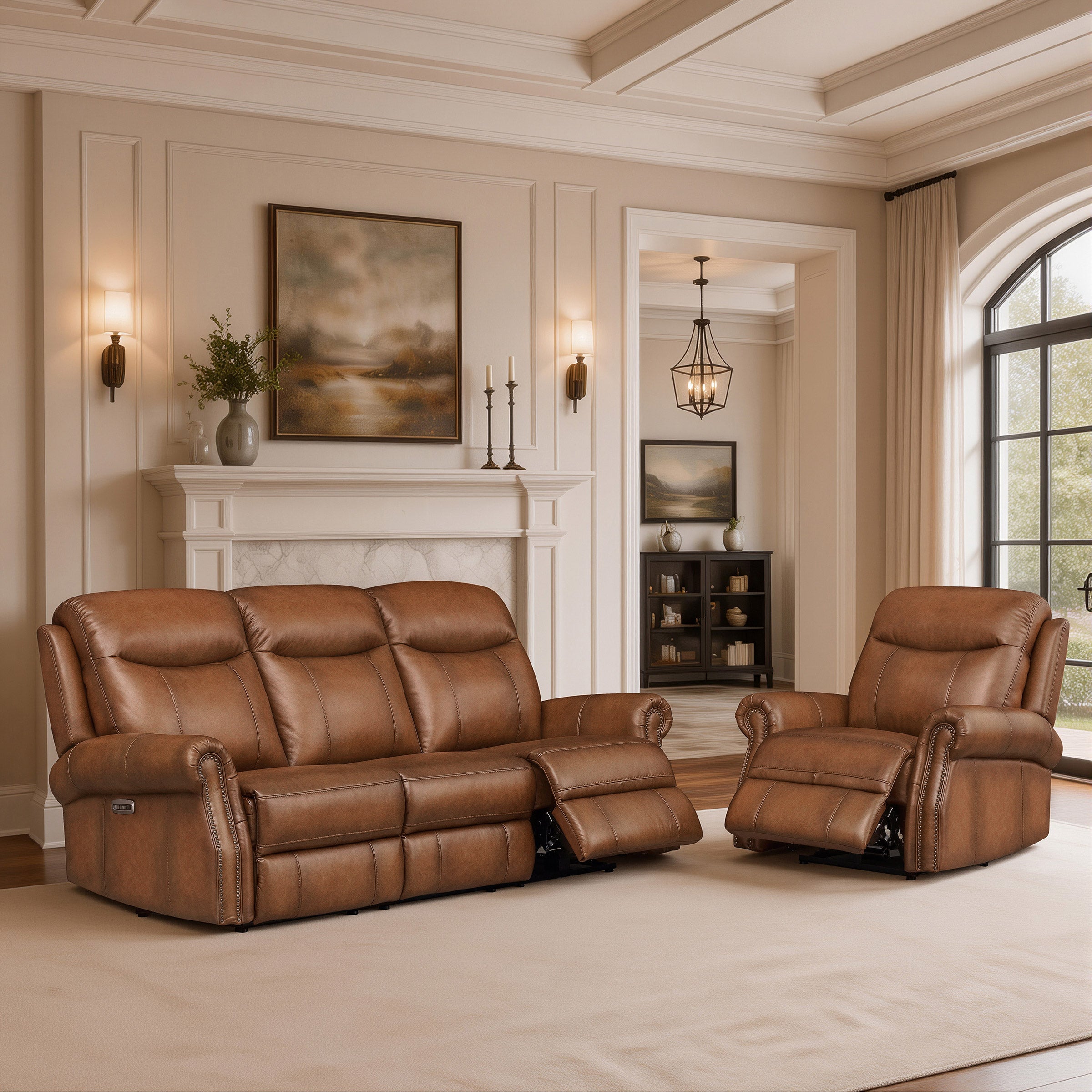 Grayson 2-piece Leather Power Reclining Set with Power Headrests and Lumbar - Sofa and Recliner