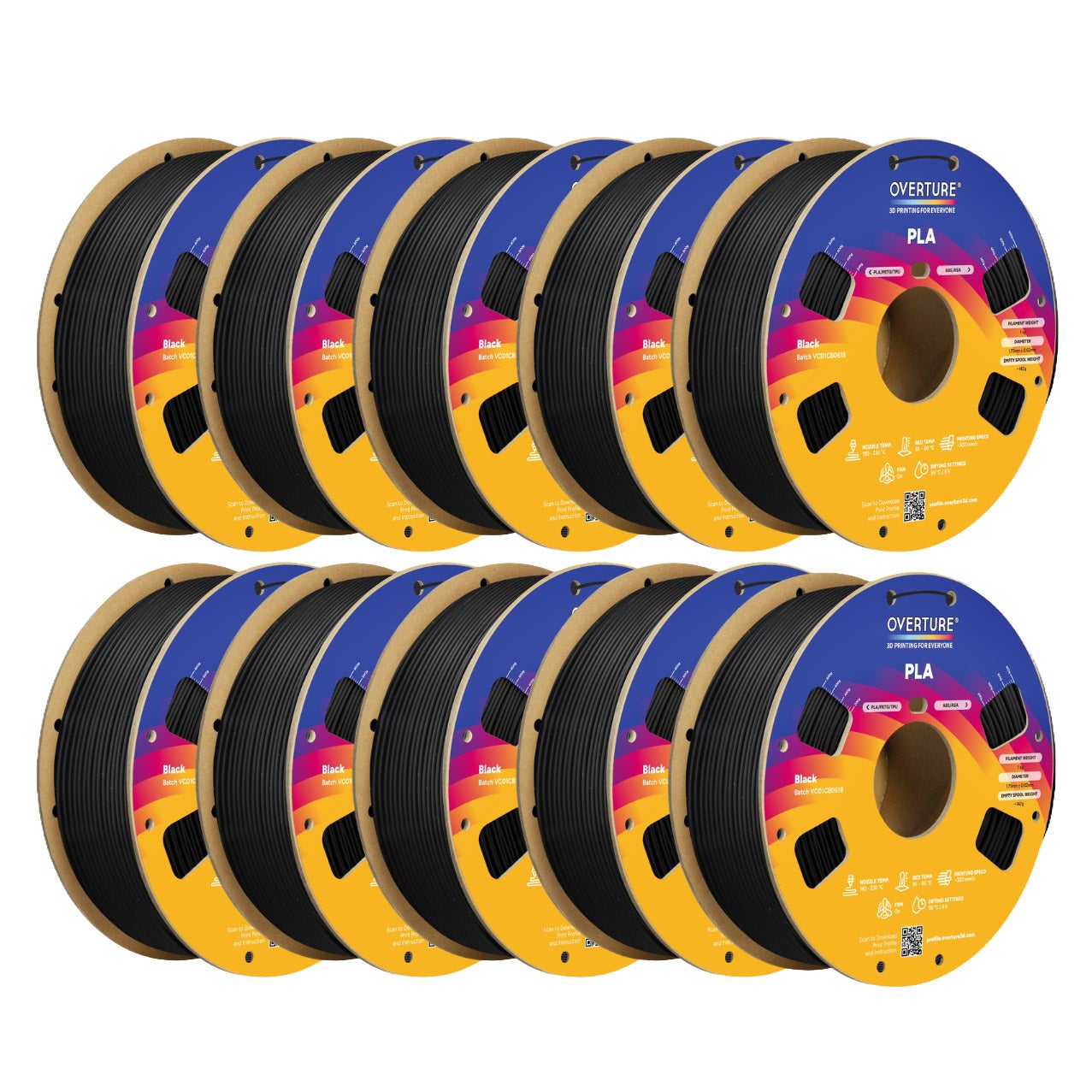 Overture PLA 10-pack 1kg Spools 3D Printing Filament