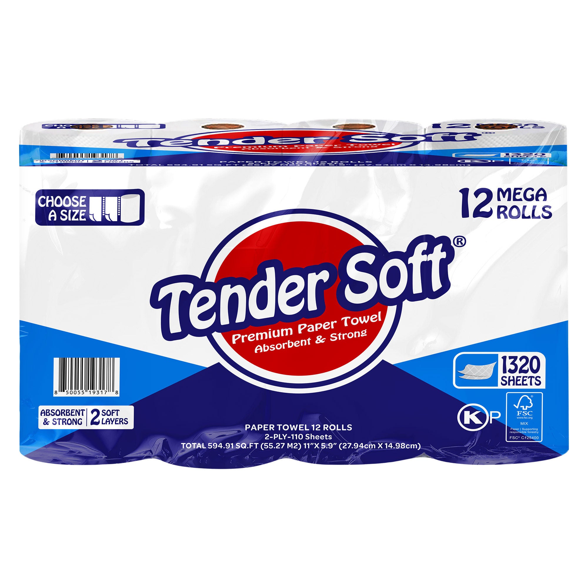 Tender Soft Paper Towels, 2-ply, 110 Sheets, 12 Rolls