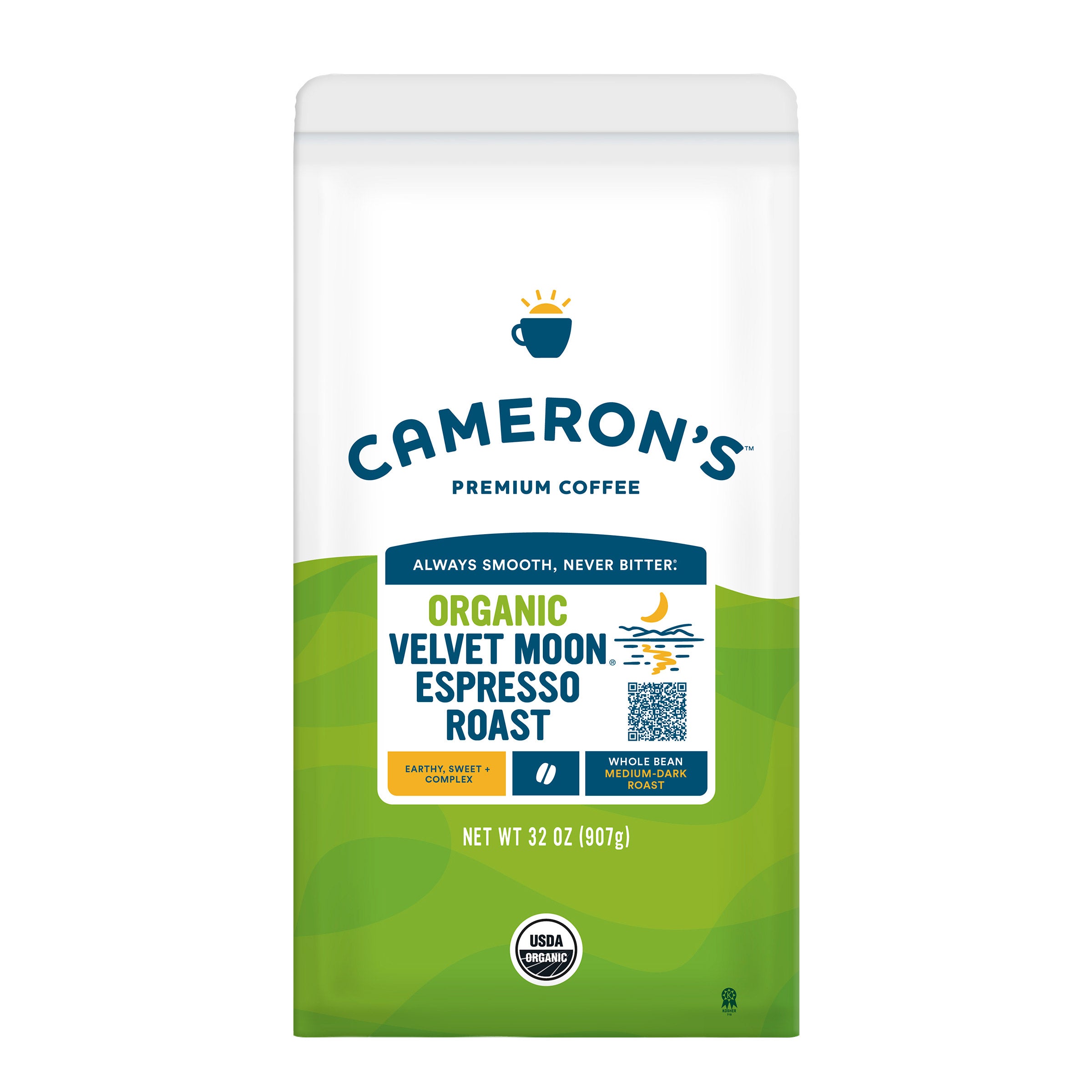 Cameron's Coffee Organic Velvet Moon Premium Medium-Dark Roast Whole Bean, 32 oz