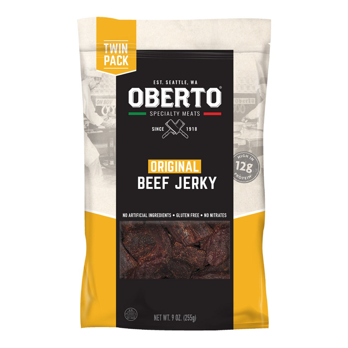 Oberto All Natural Beef Jerky, Original, 9 oz, 2-count