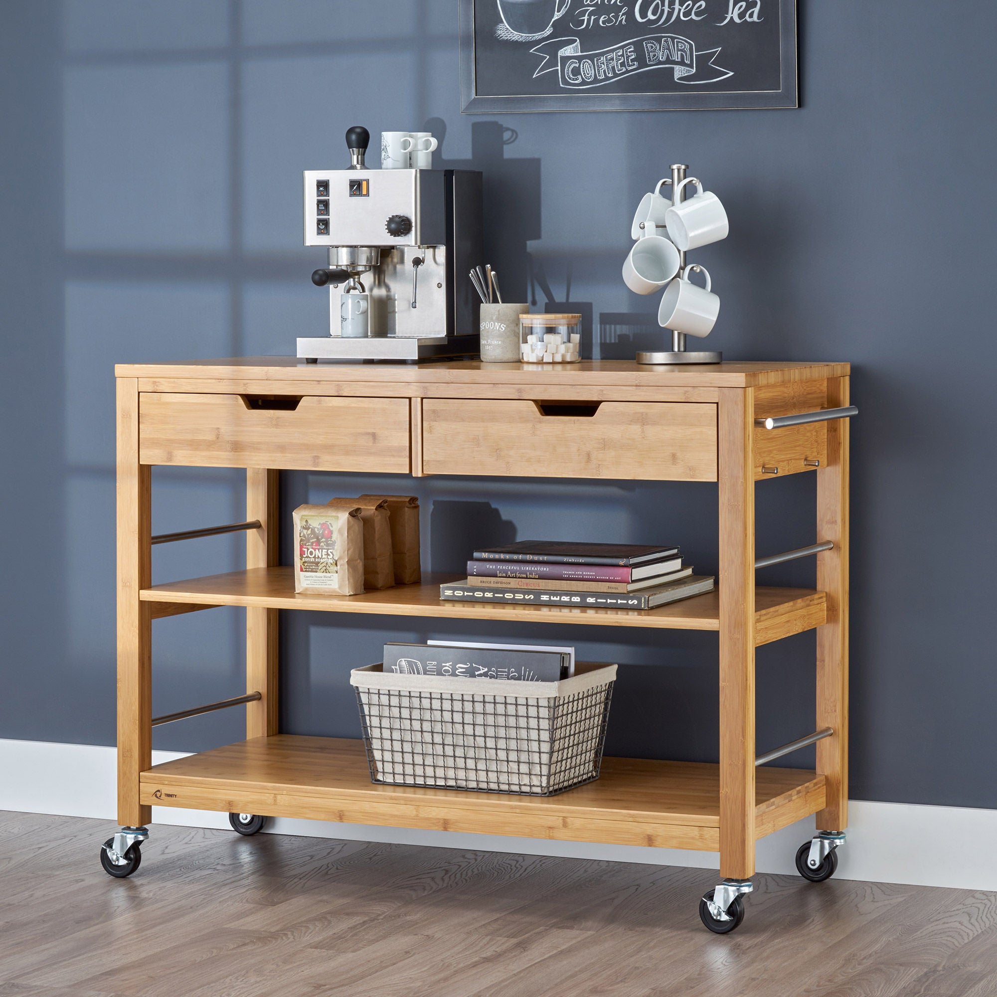 TRINITY 48” Bamboo Kitchen Cart with Drawers