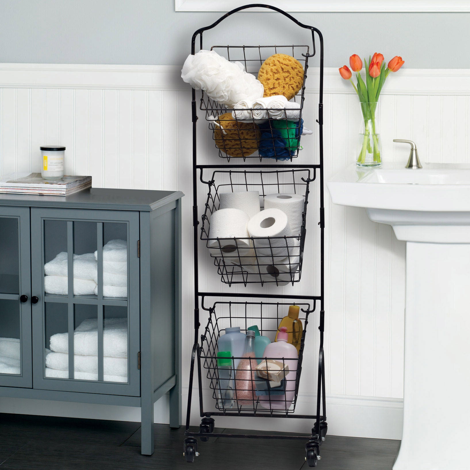Gourmet Basics by Mikasa Rio 3-tier Market Basket with Wheels