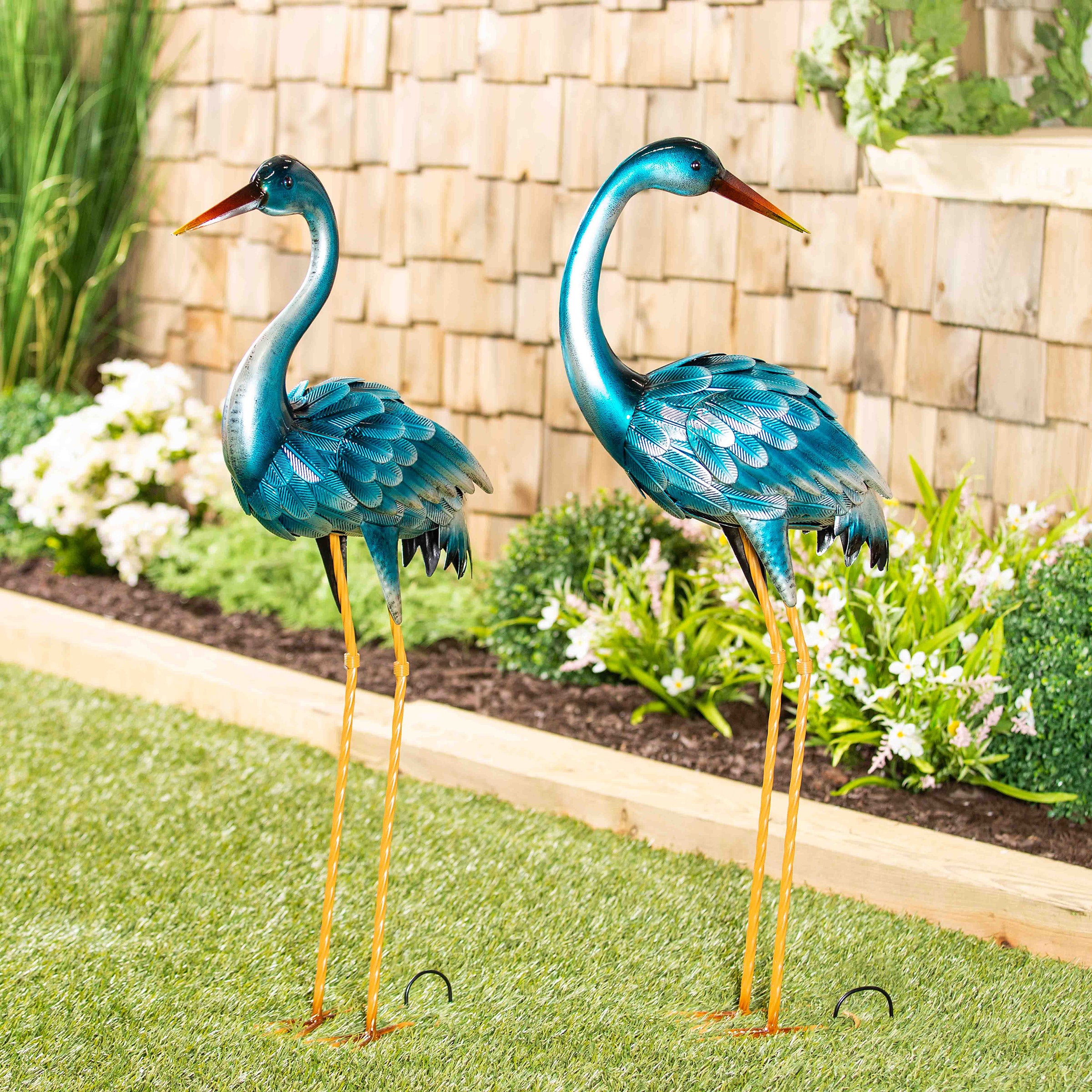 35” Blue Heron Statue Pair