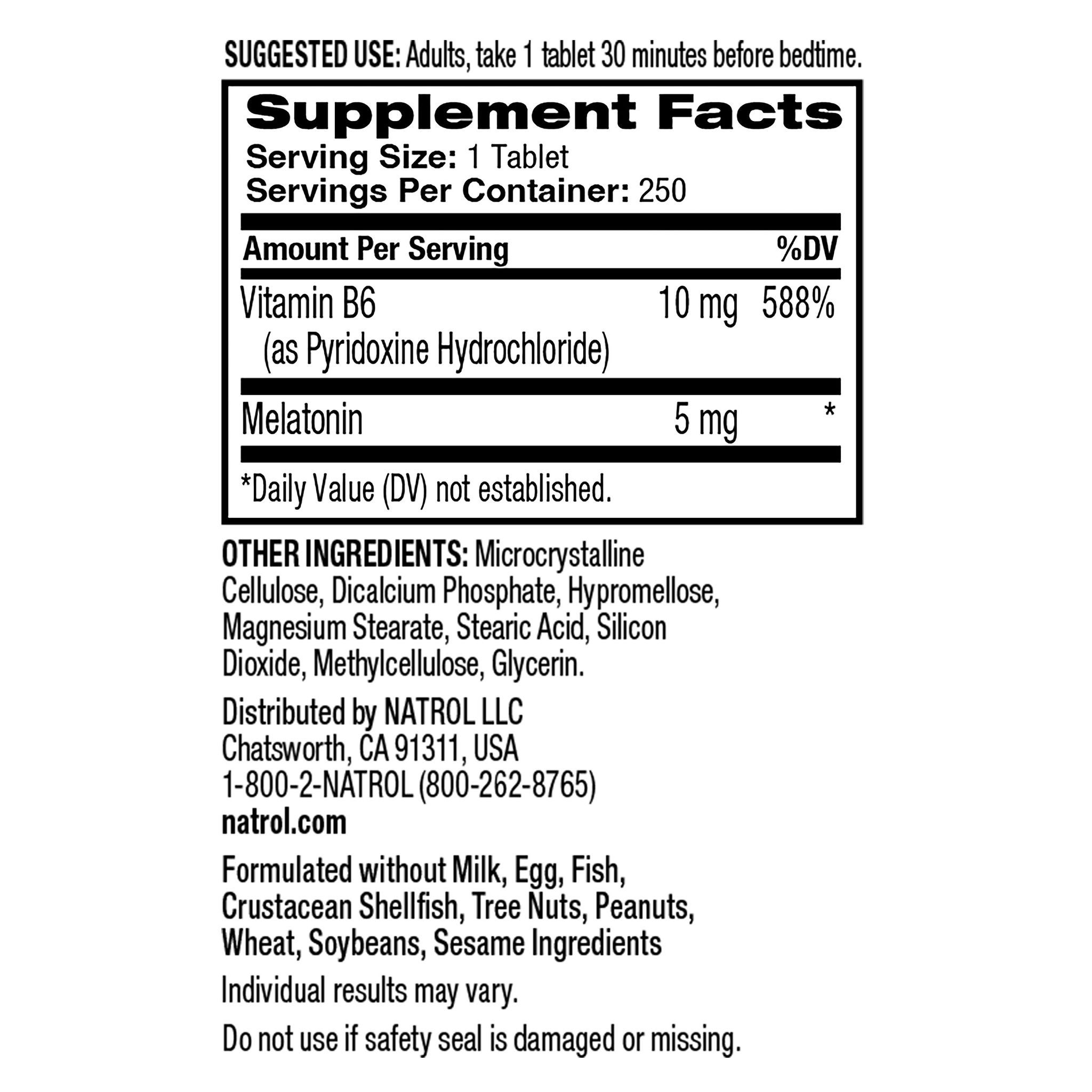 Natrol Melatonin Time Release 5 mg., 250 Tablets