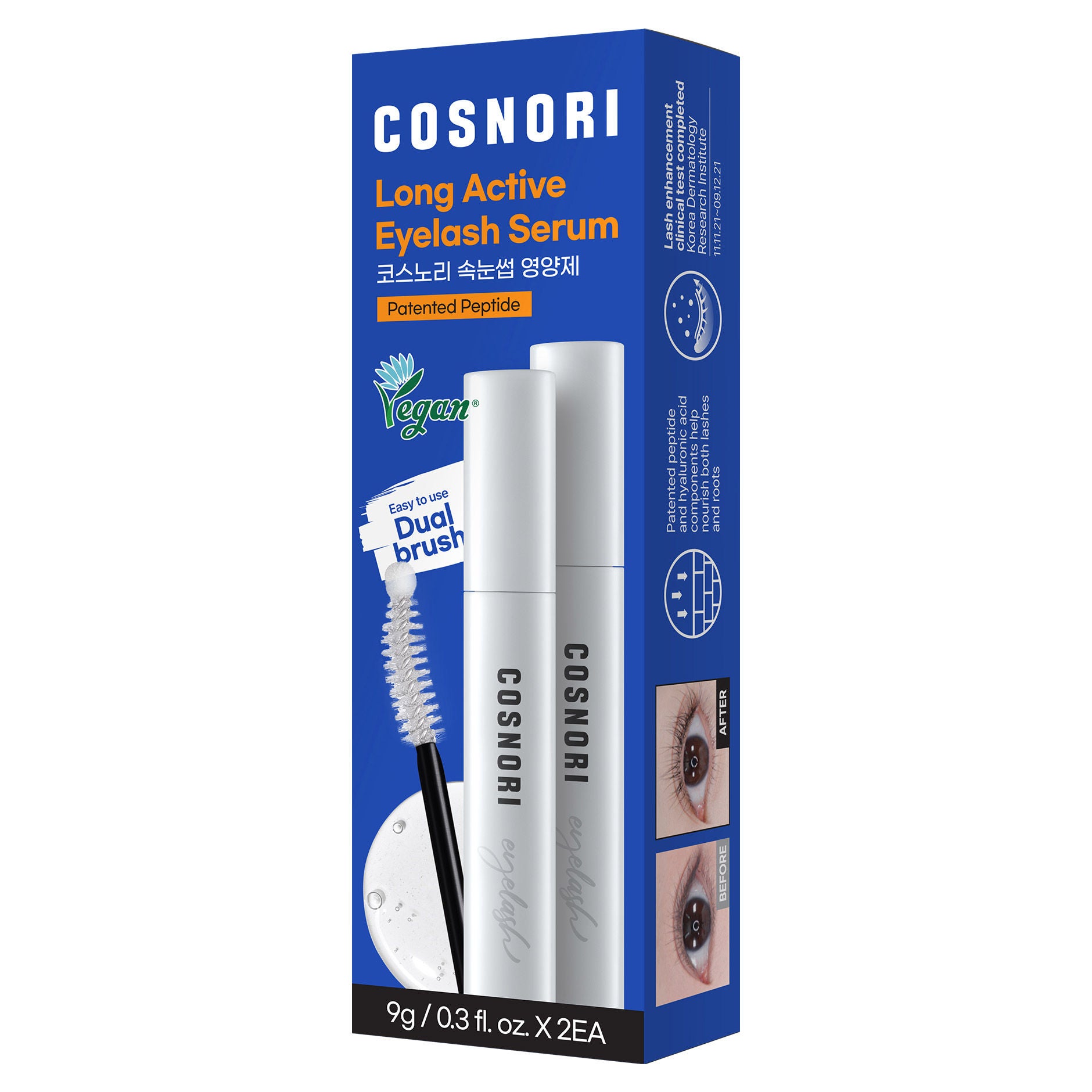 COSNORI Long Active Eyelash Serum, 0.31 fl oz, 2-pack
