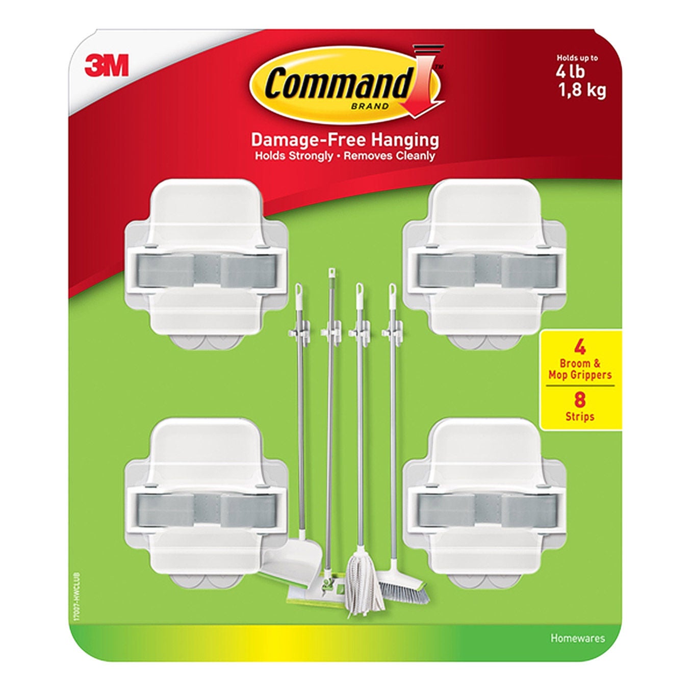 3M Command Broom and Mop Grippers and Strips, 4-count