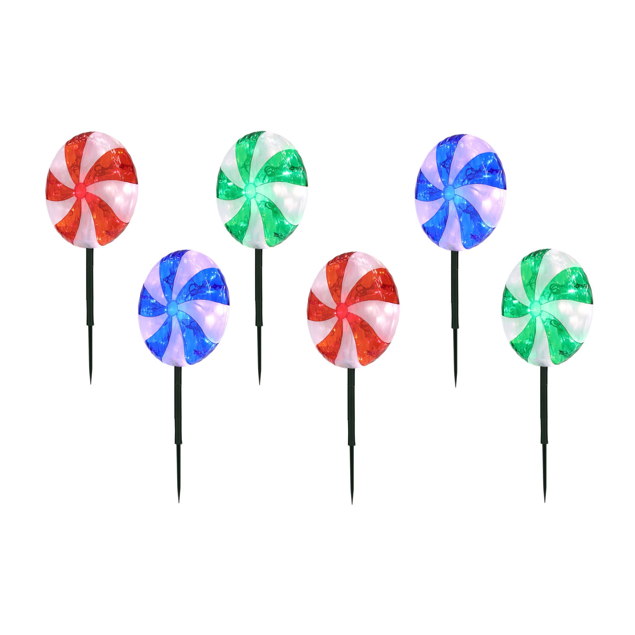 10" Peppermint LED Lawn Stakes, Set of 6