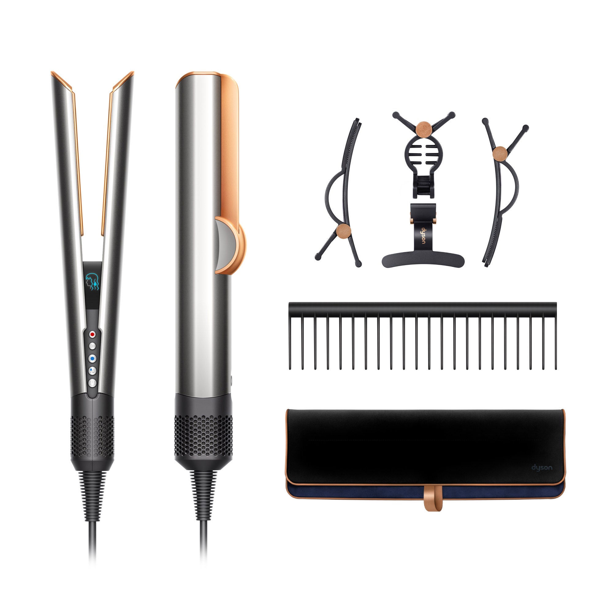 Dyson Airstrait Straightener with Hair Clips, Detangling Comb, and Travel Wrap