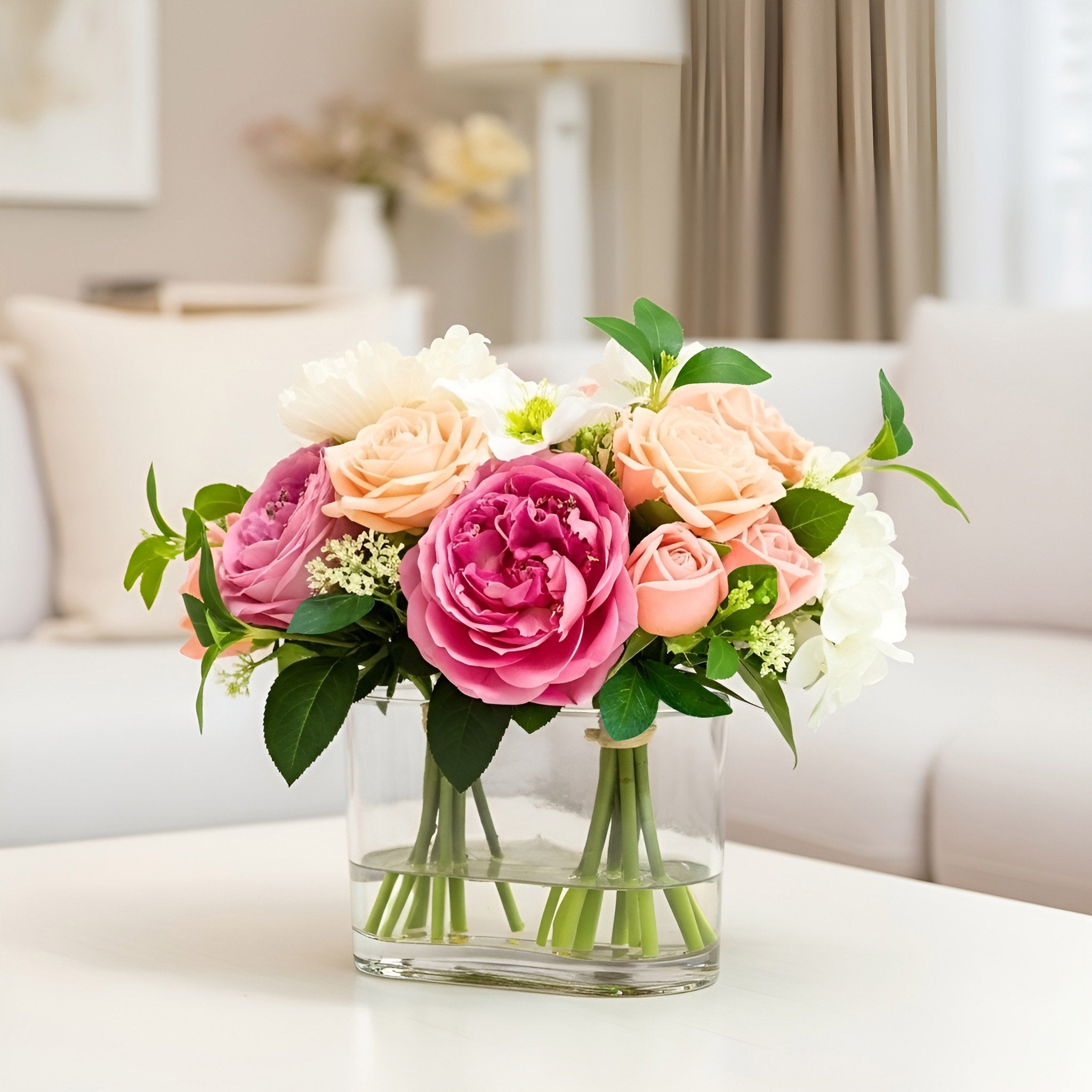 Faux 10” Mixed Rose & Hydrangea Arrangement